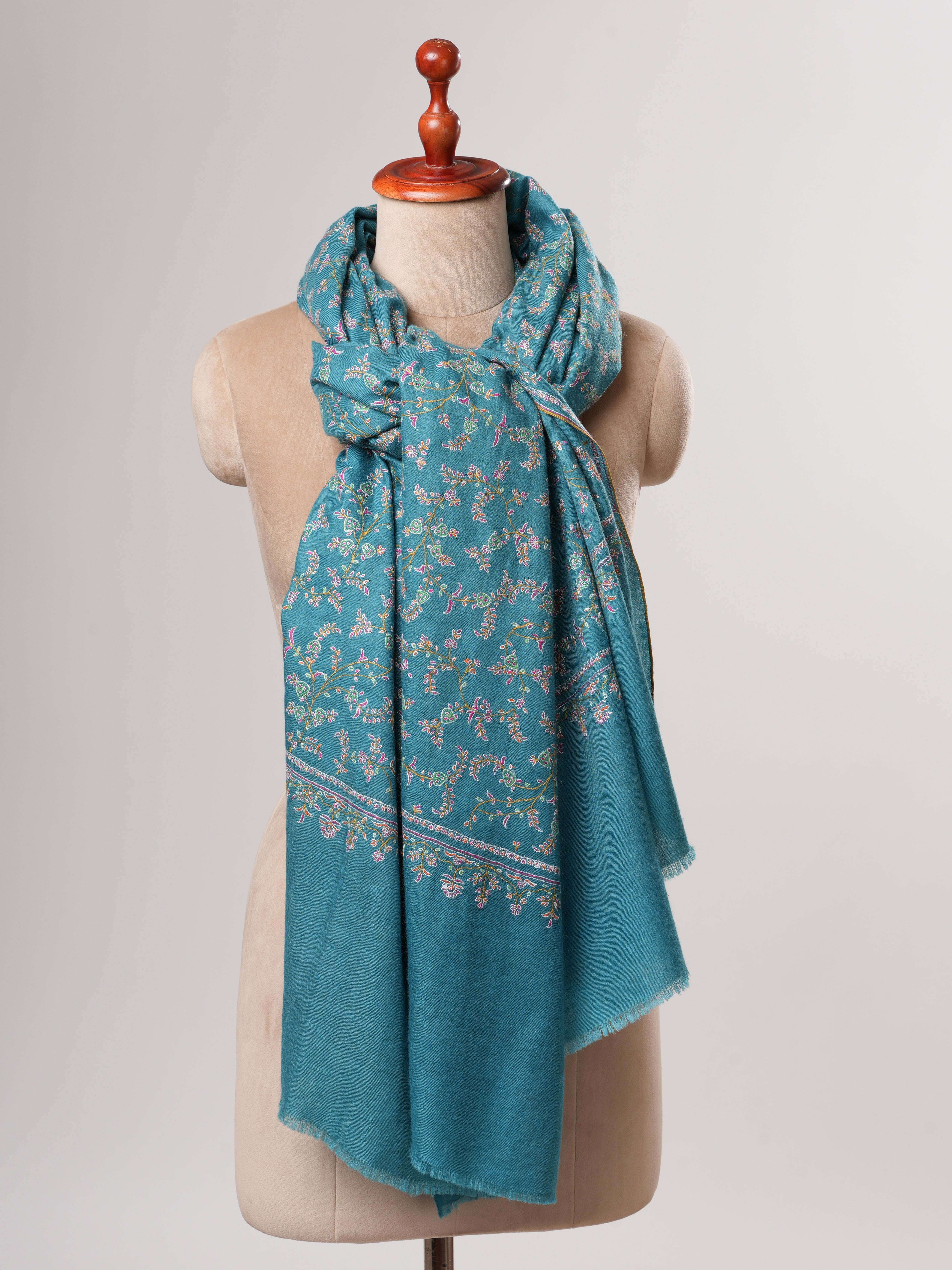 Fine Detailed Sozni Embroidered Lightweight Pashmina Shawl Shahkaar