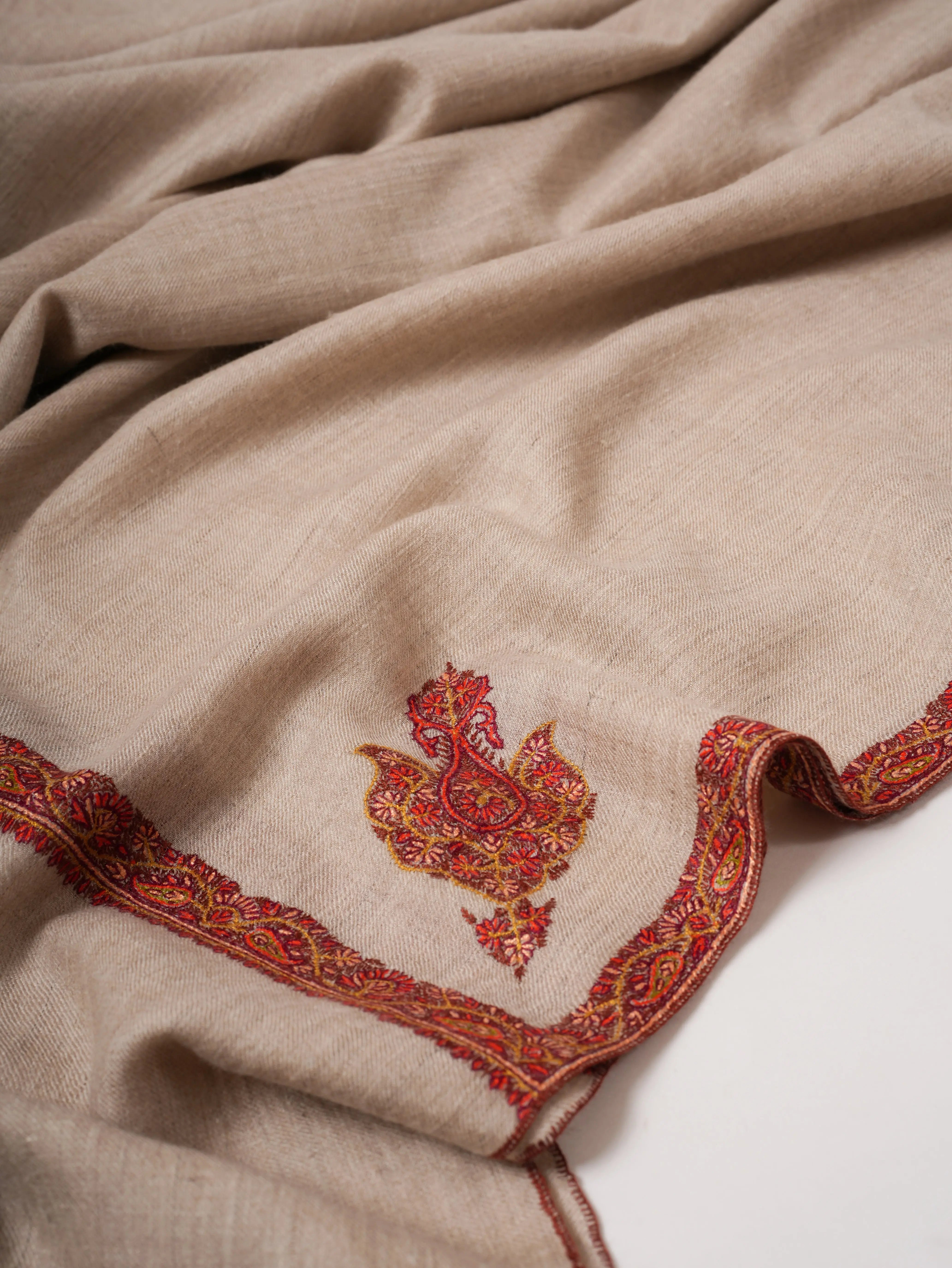 Natural Grey Handwoven Pashmina Shawl – Bail Embroidery Shahkaar