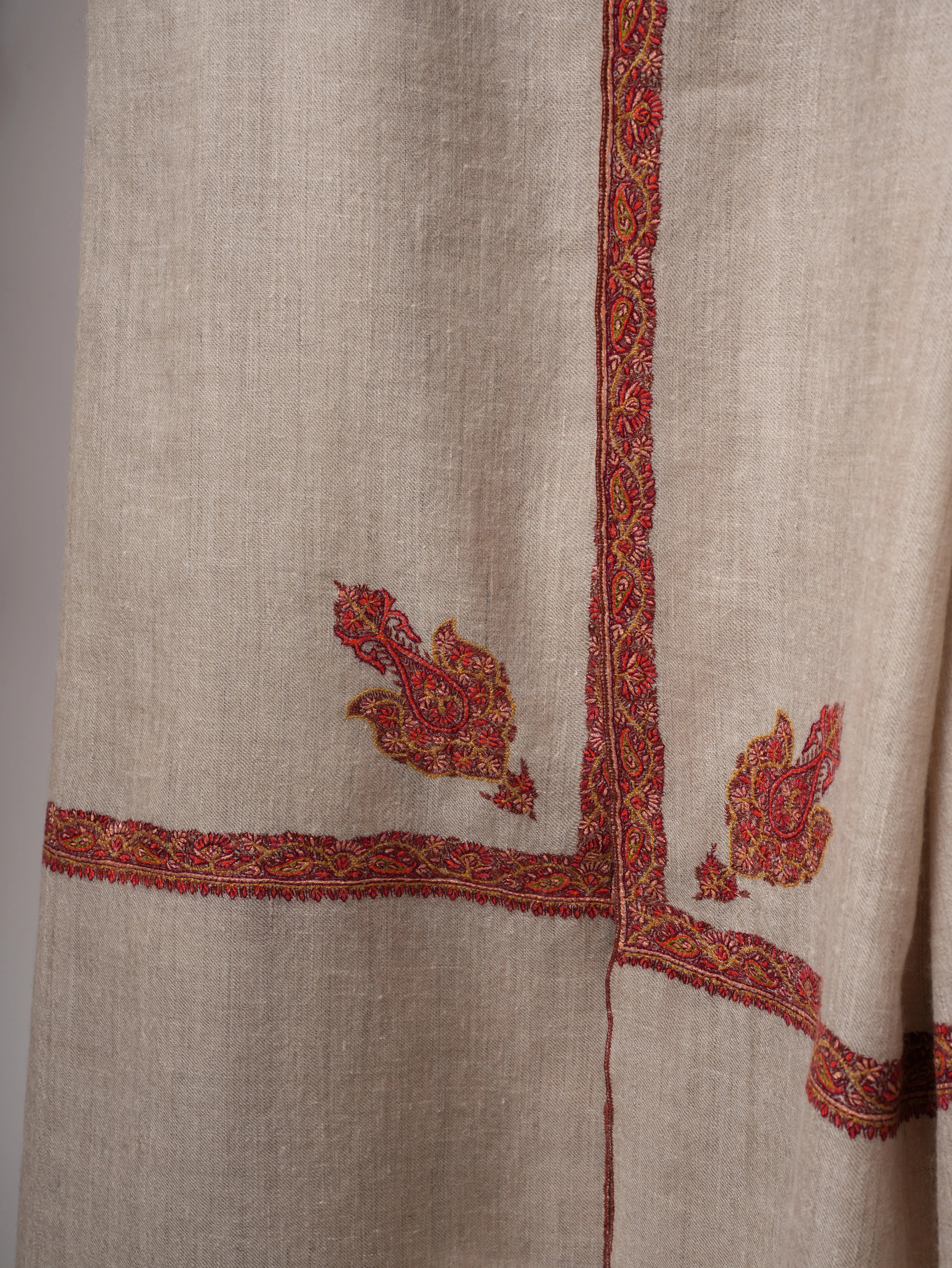 Natural Grey Handwoven Pashmina Shawl – Bail Embroidery Shahkaar
