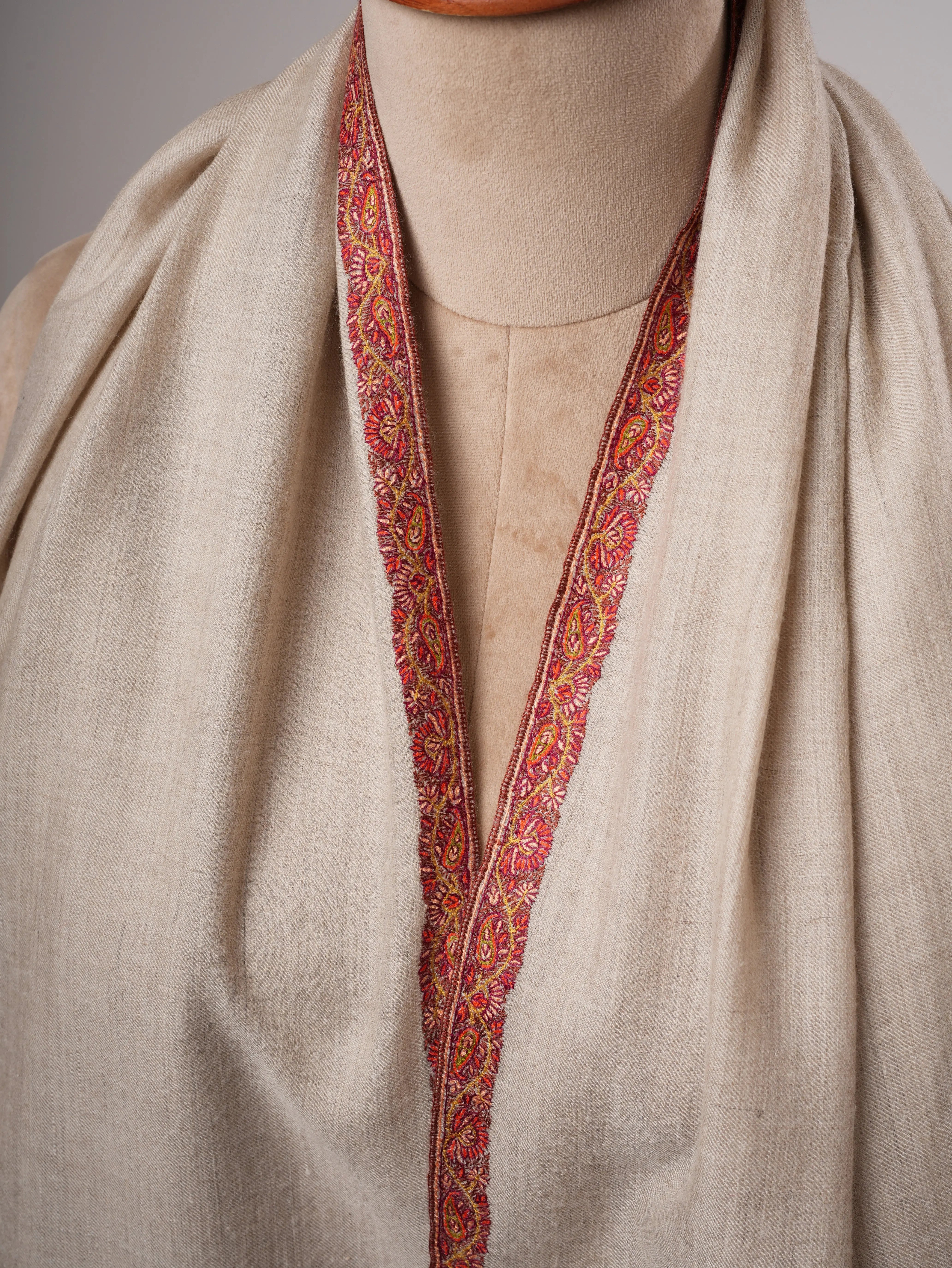 Natural Grey Handwoven Pashmina Shawl – Bail Embroidery Shahkaar