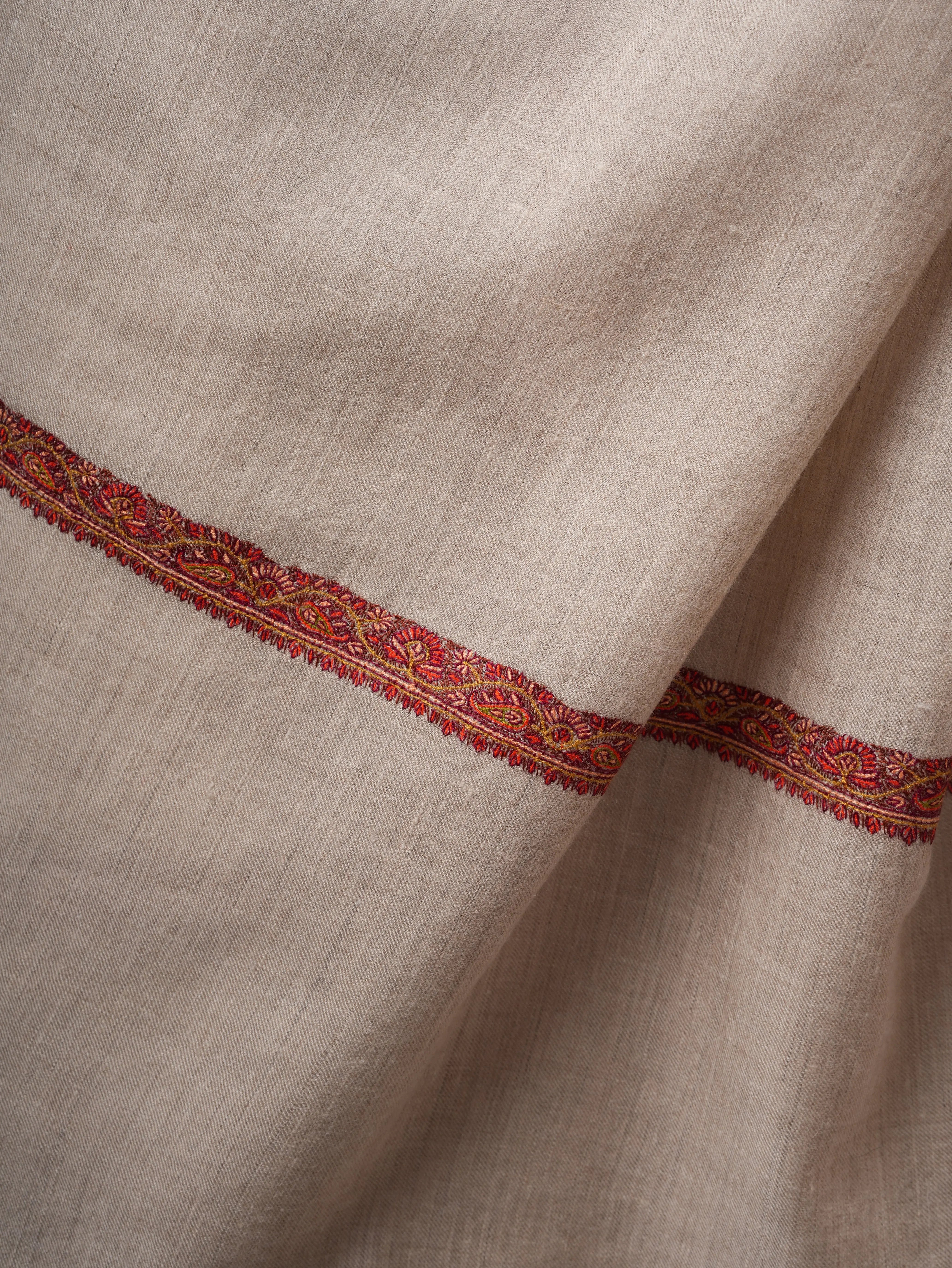 Natural Grey Handwoven Pashmina Shawl – Bail Embroidery Shahkaar