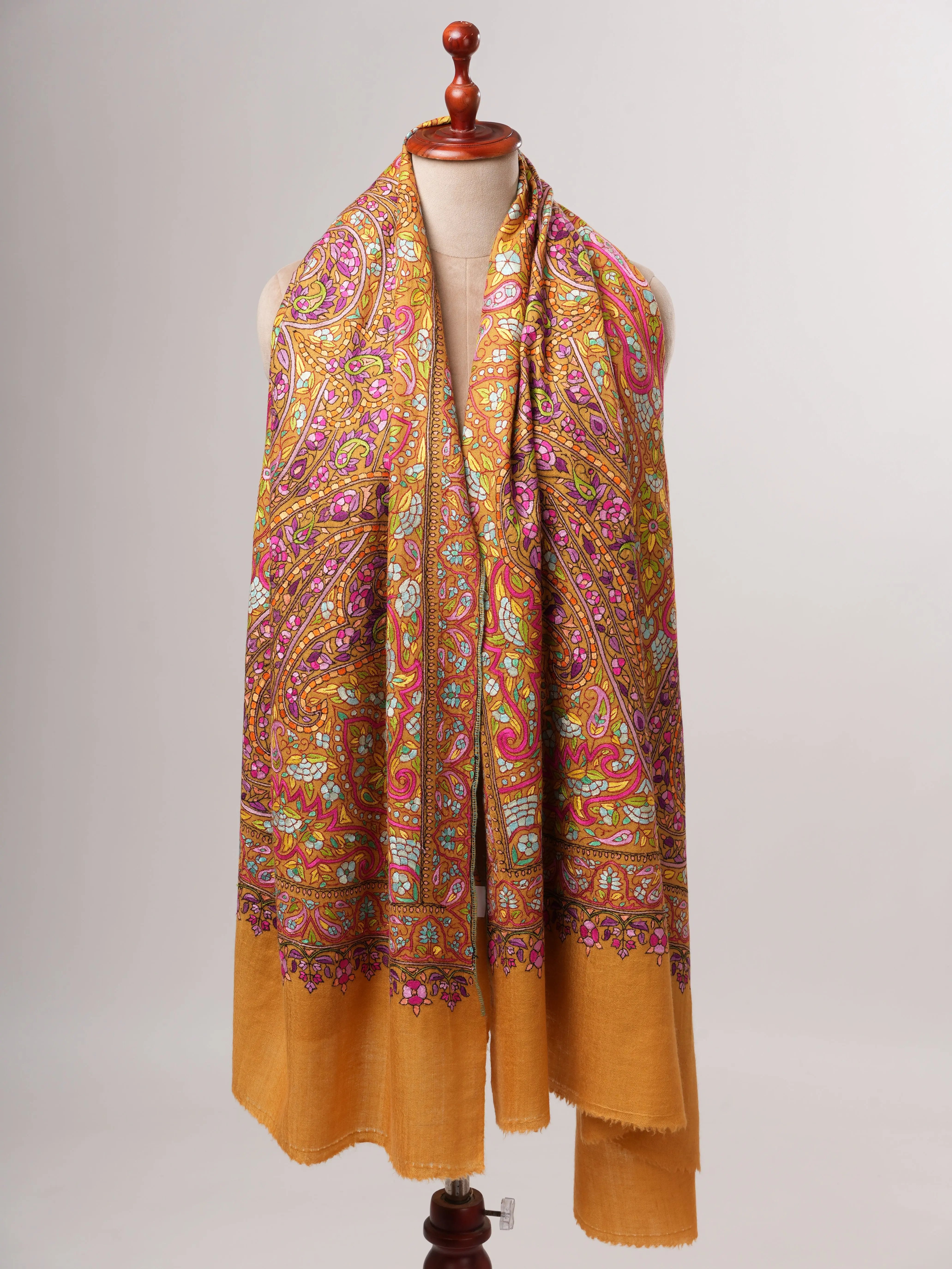 Hand Embroidered Papier Mâché Jamavar Pashmina Shawl Shahkaar