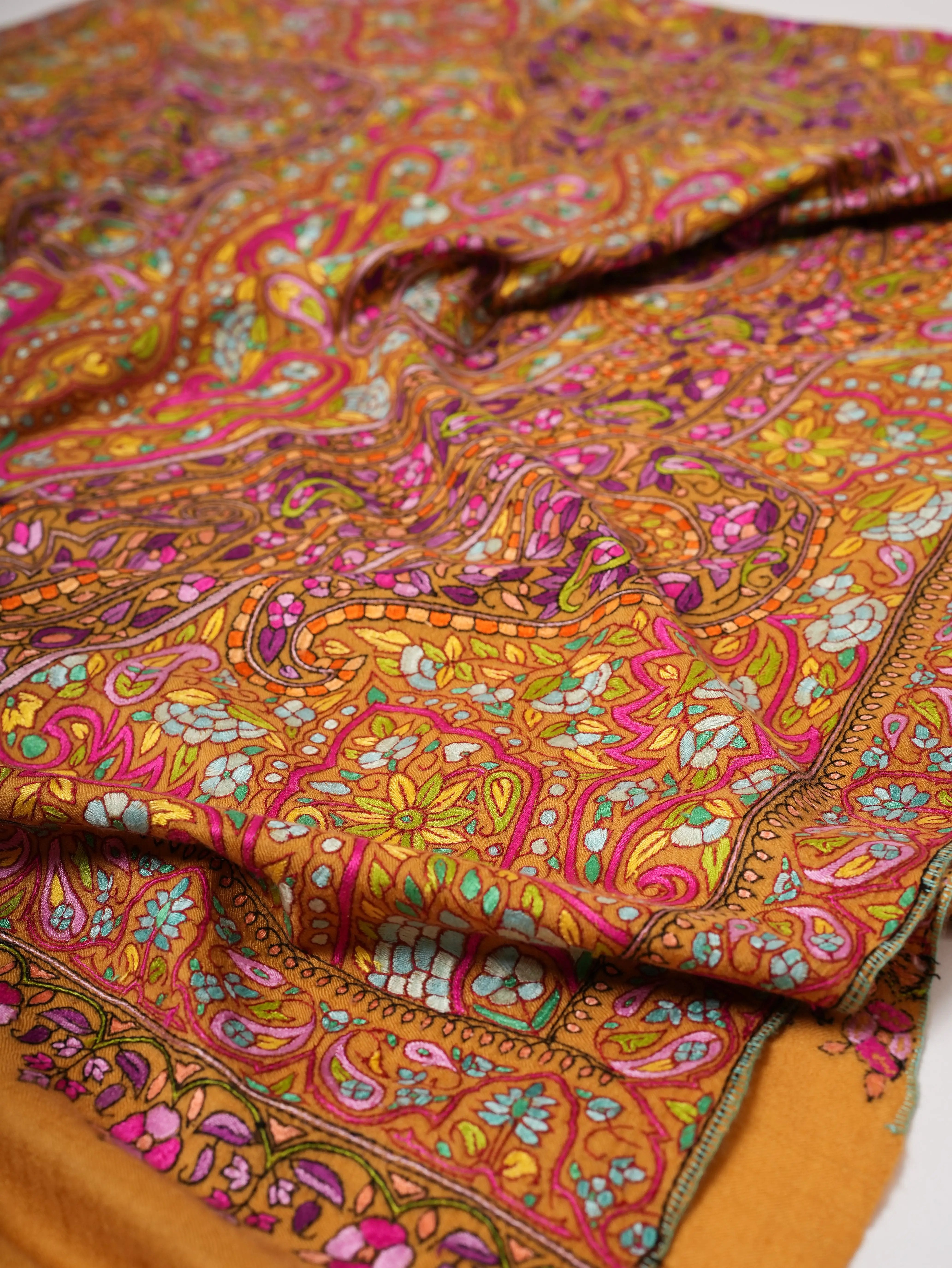 Hand Embroidered Papier Mâché Jamavar Pashmina Shawl Shahkaar