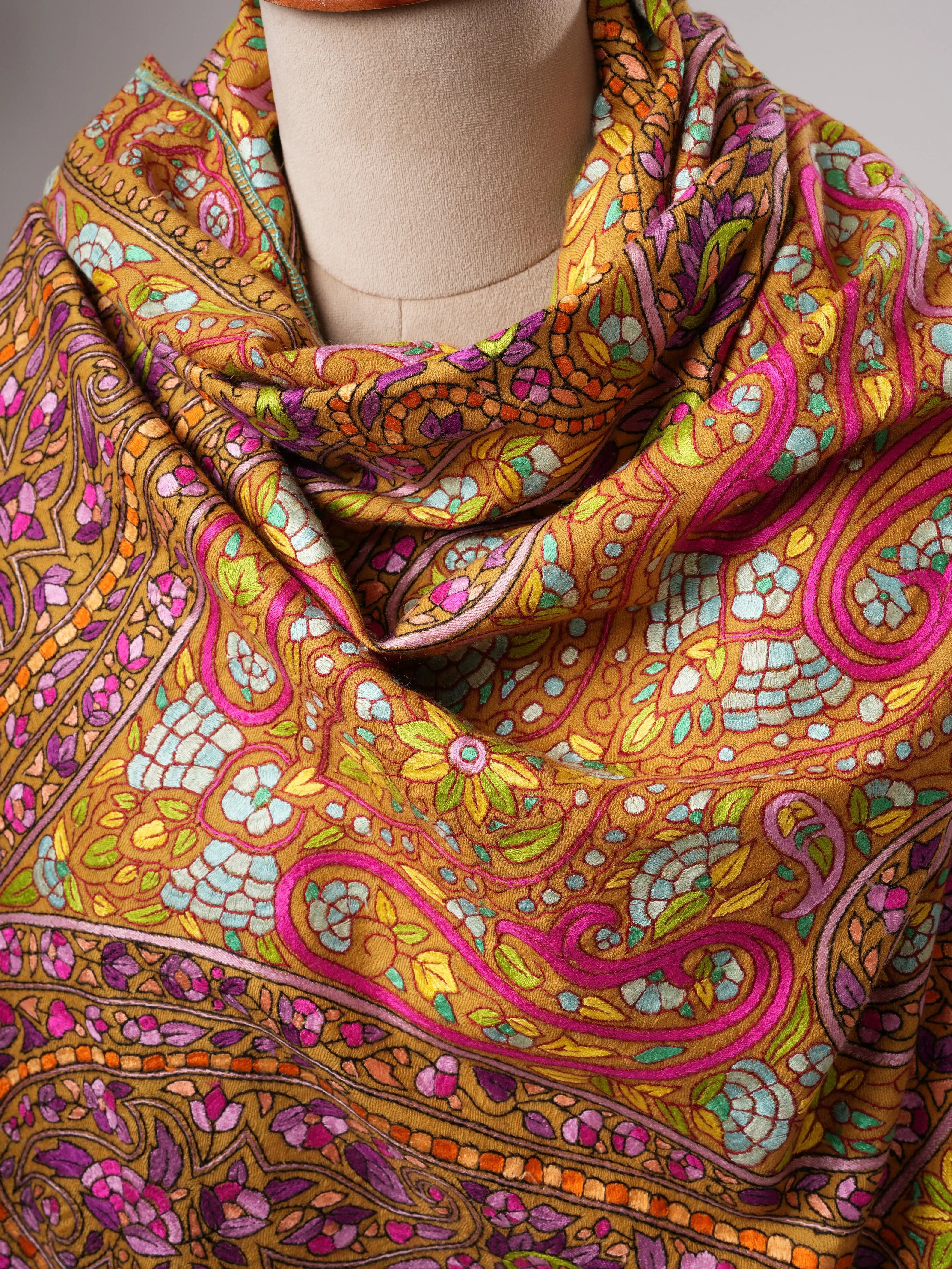 Hand Embroidered Papier Mâché Jamavar Pashmina Shawl Shahkaar