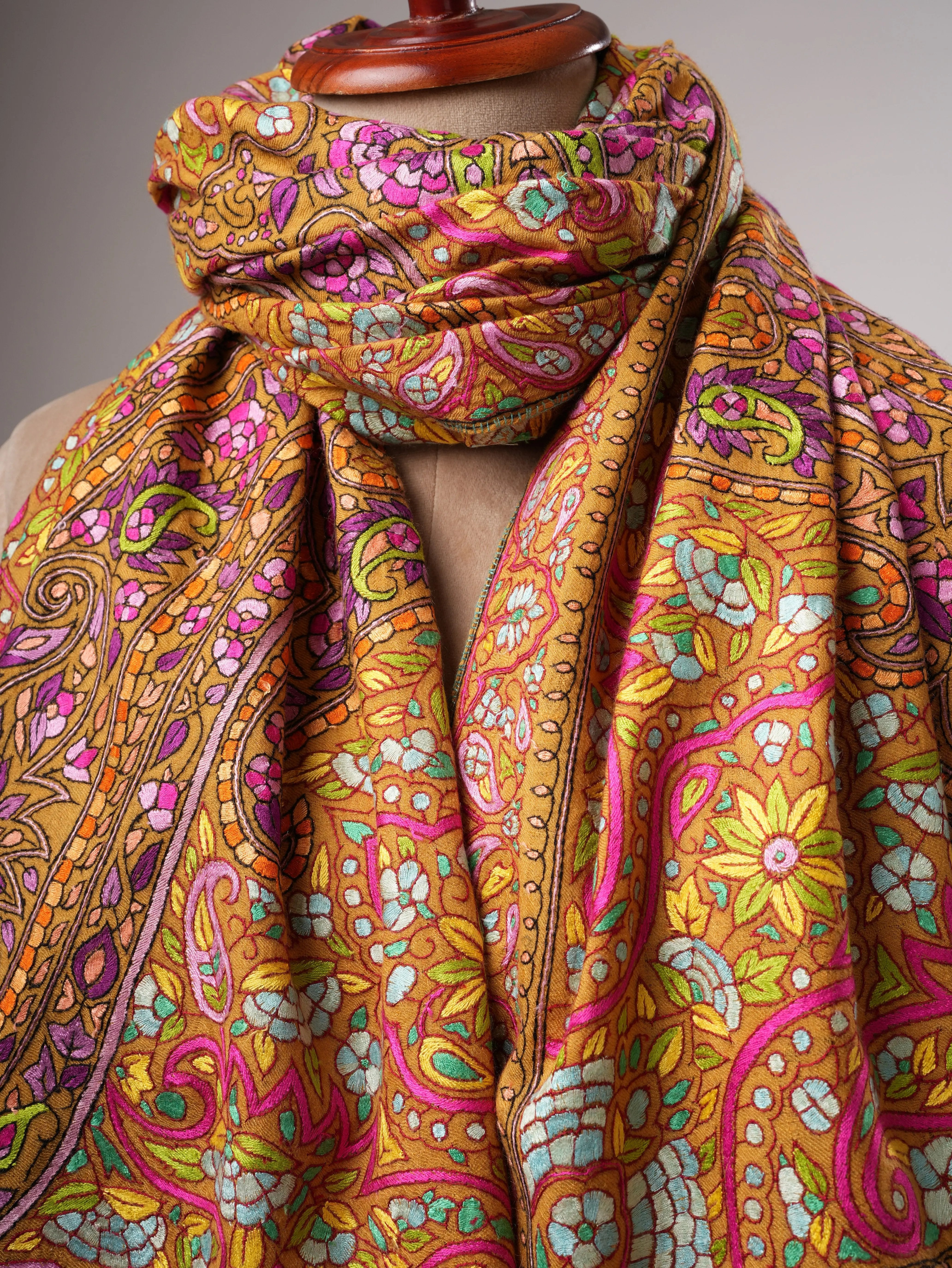 Hand Embroidered Papier Mâché Jamavar Pashmina Shawl Shahkaar