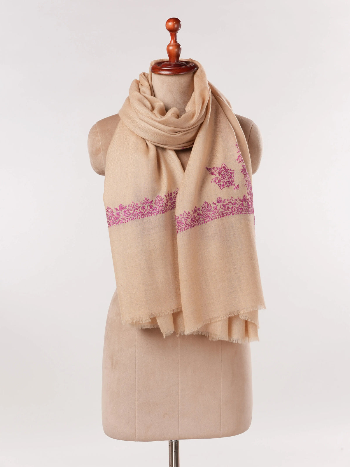 Hashidar Sozni Embroidered Tan Pashmina Shawl