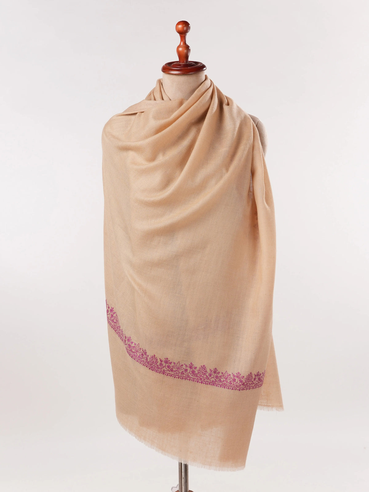 Hashidar Sozni Embroidered Tan Pashmina Shawl