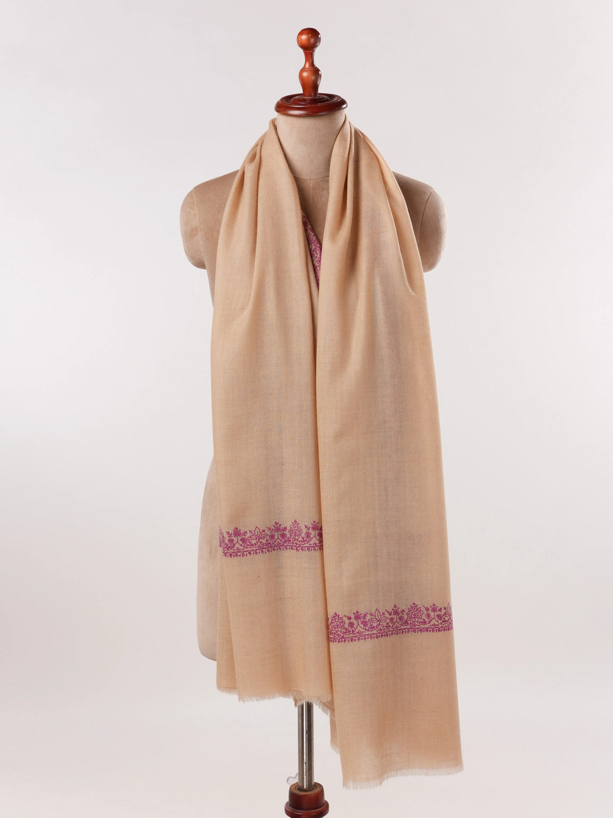 Hashidar Sozni Embroidered Tan Pashmina Shawl