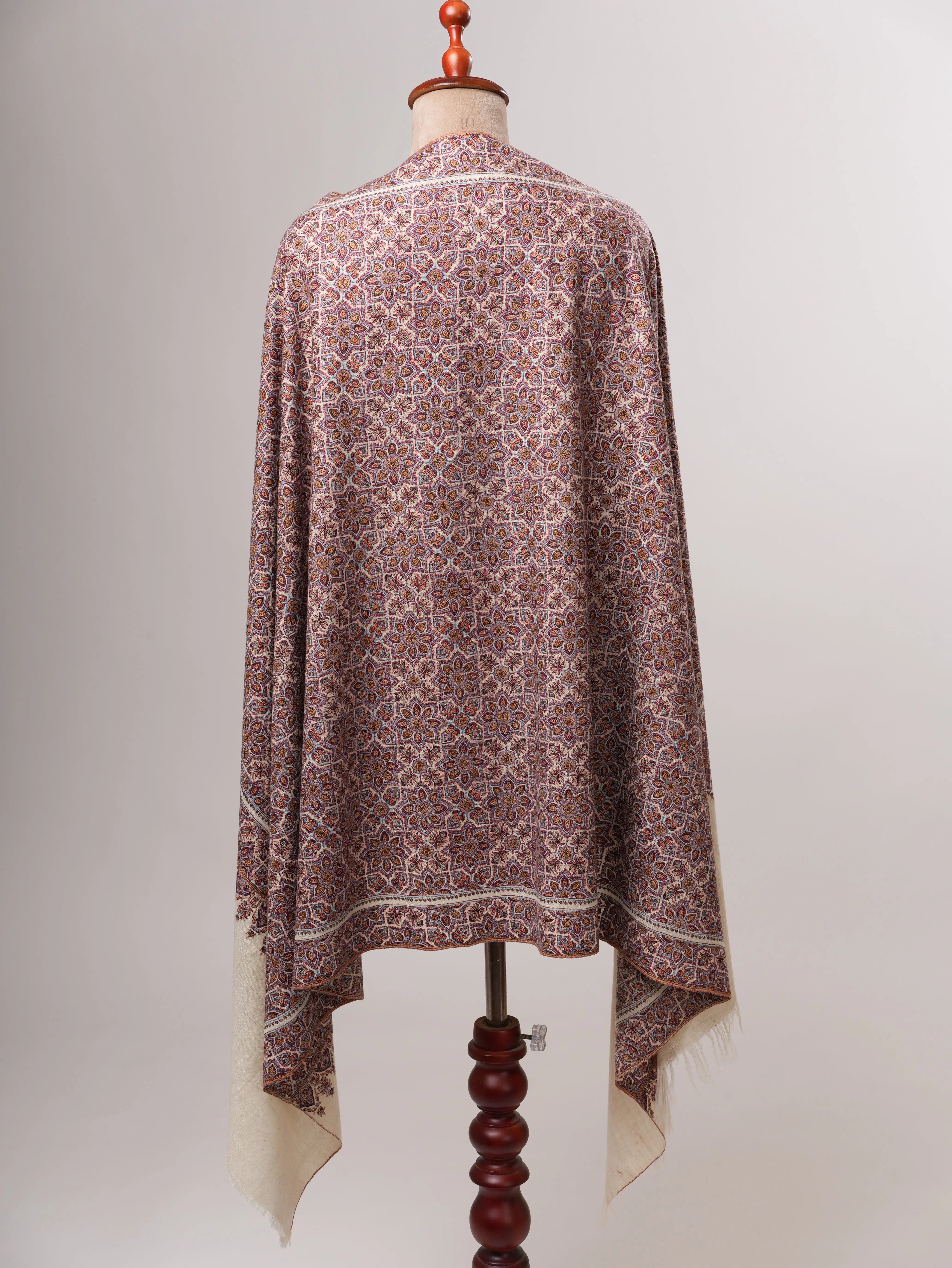 Handspun Handwoven Pashmina Shawl with Fine Jamavar Sozni Embroidery Shahkaar