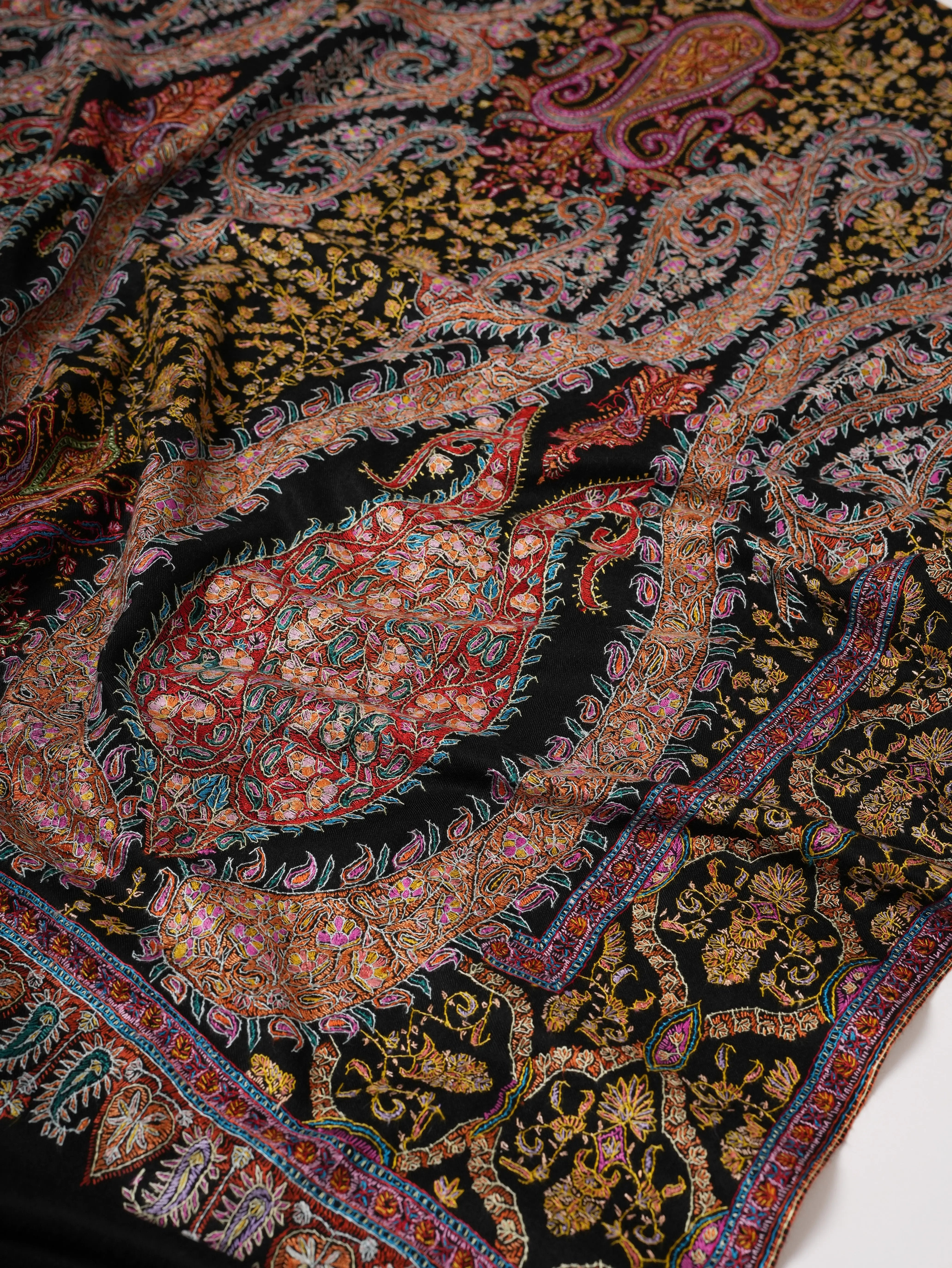 Black Pure Pashmina Jamavar Shawl with Hand Embroidery Shahkaar