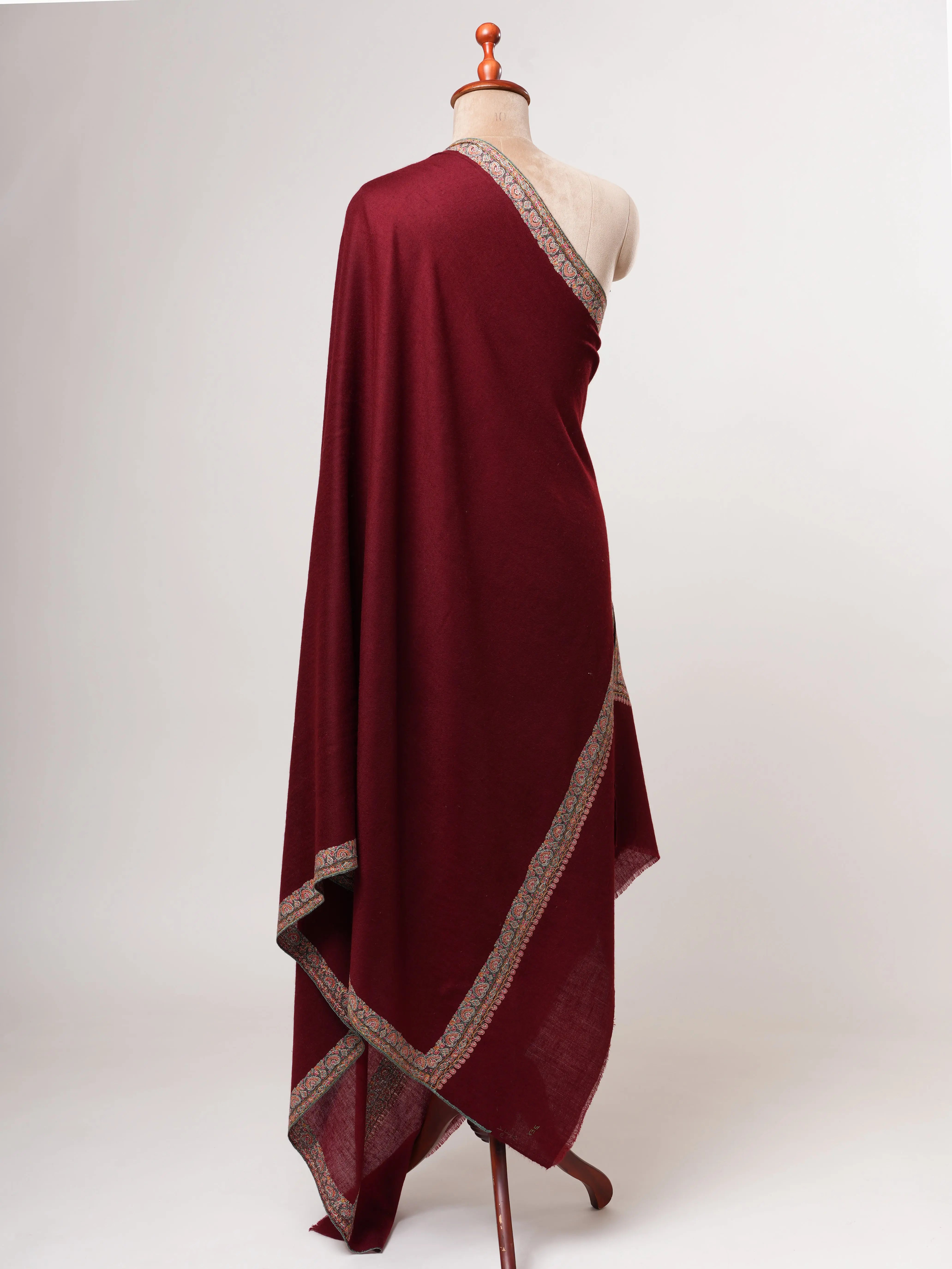 Kashmiri Pashmina Shawl – Hand Embroidered Hashia Border Shahkaar