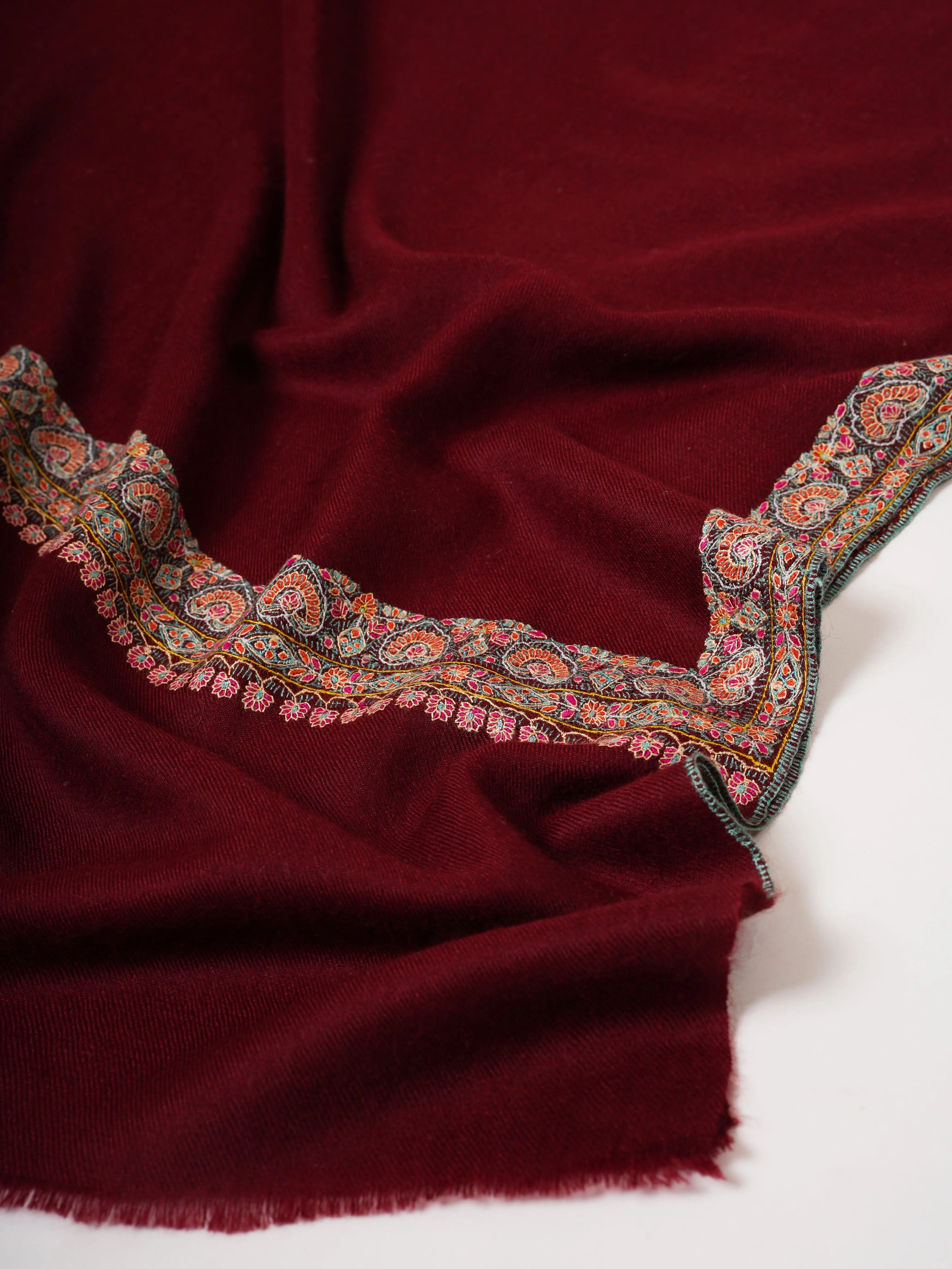 Kashmiri Pashmina Shawl – Hand Embroidered Hashia Border Shahkaar
