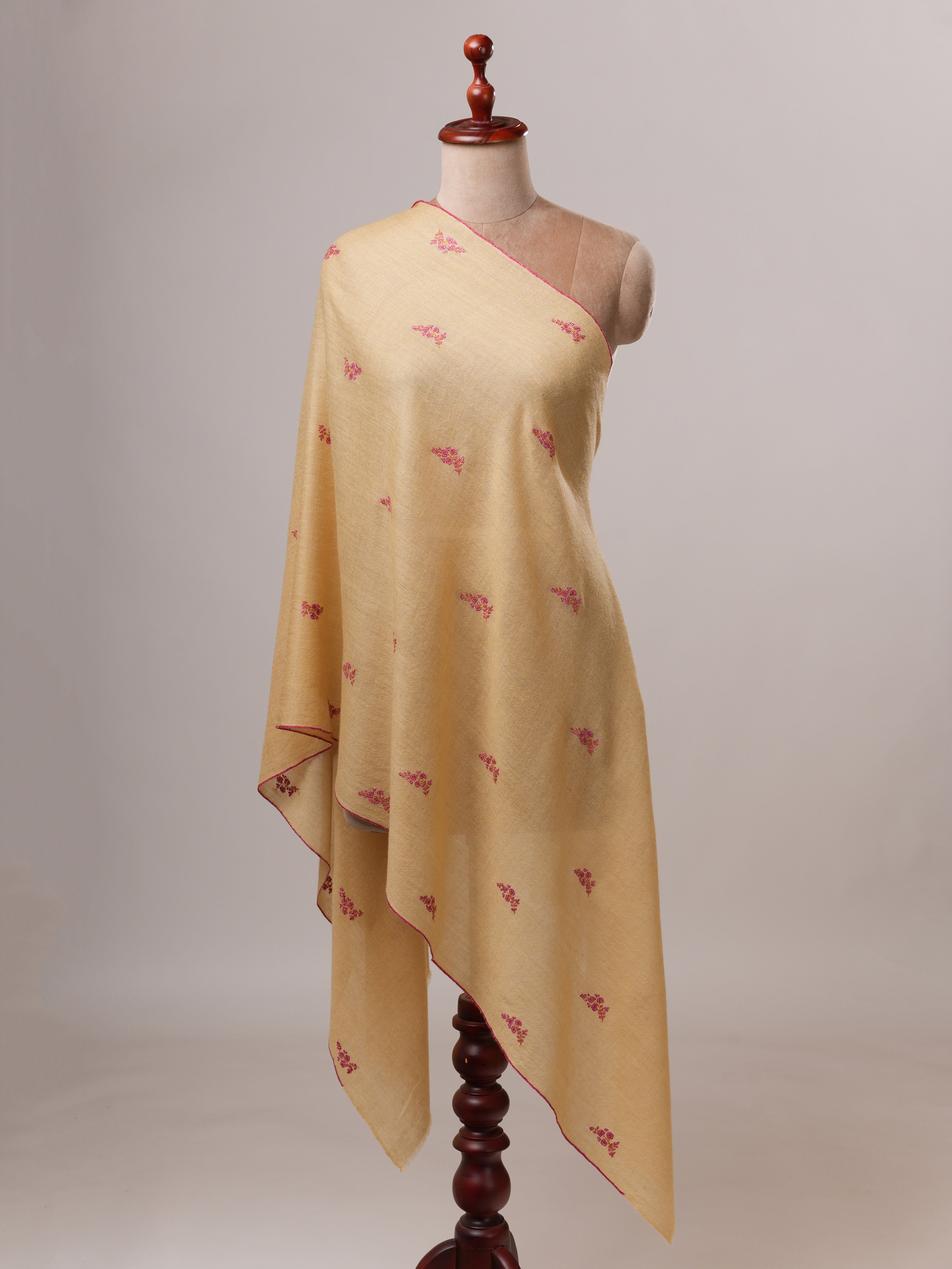 Contemporary Handwoven Cashmere Scarf with Buteh Embroidery Shahkaar