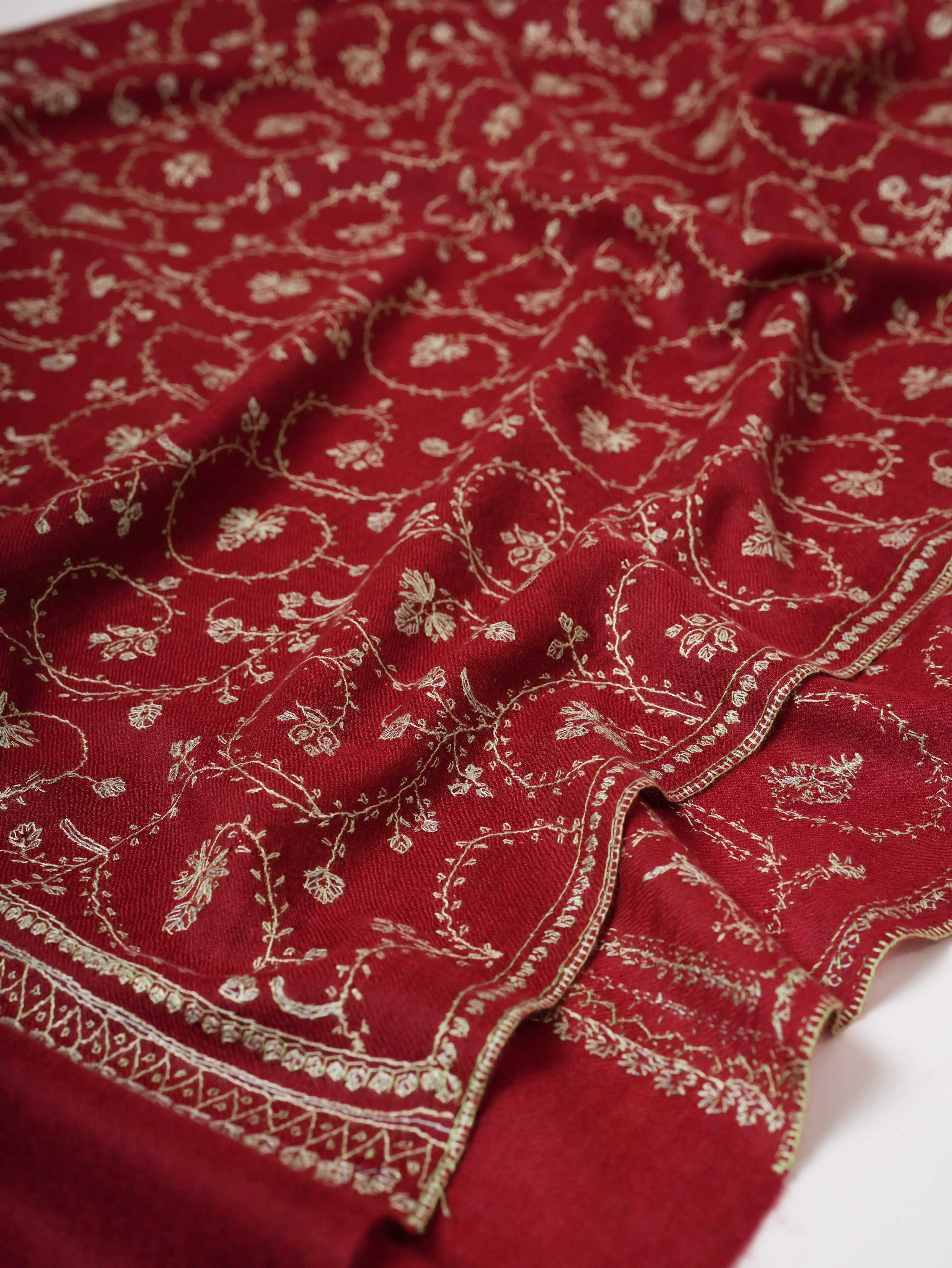 Kashmiri Baby Soft Cashmere Scarf with Intricate Jali Sozni Detailing Shahkaar