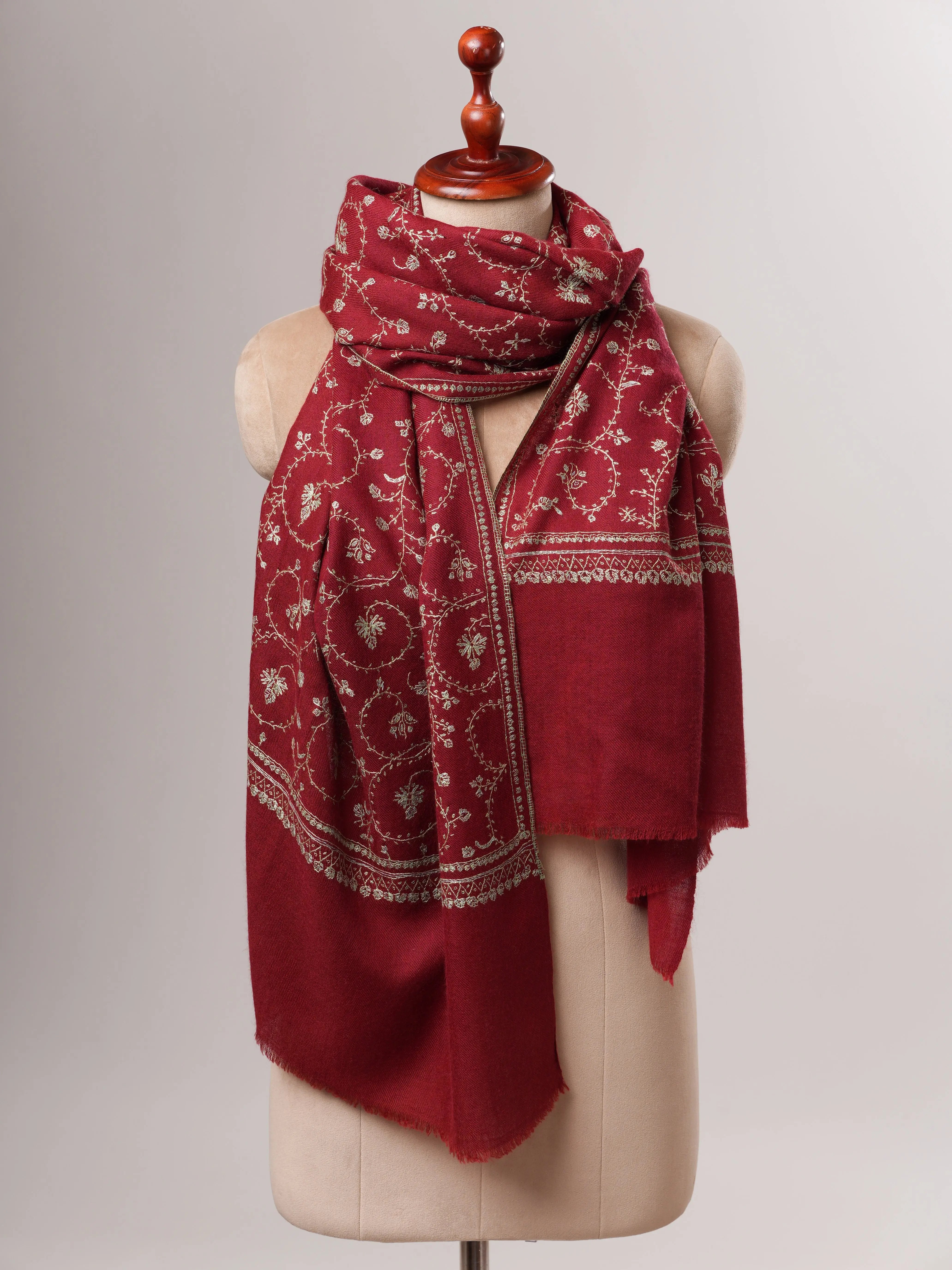 Kashmiri Baby Soft Cashmere Scarf with Intricate Jali Sozni Detailing Shahkaar