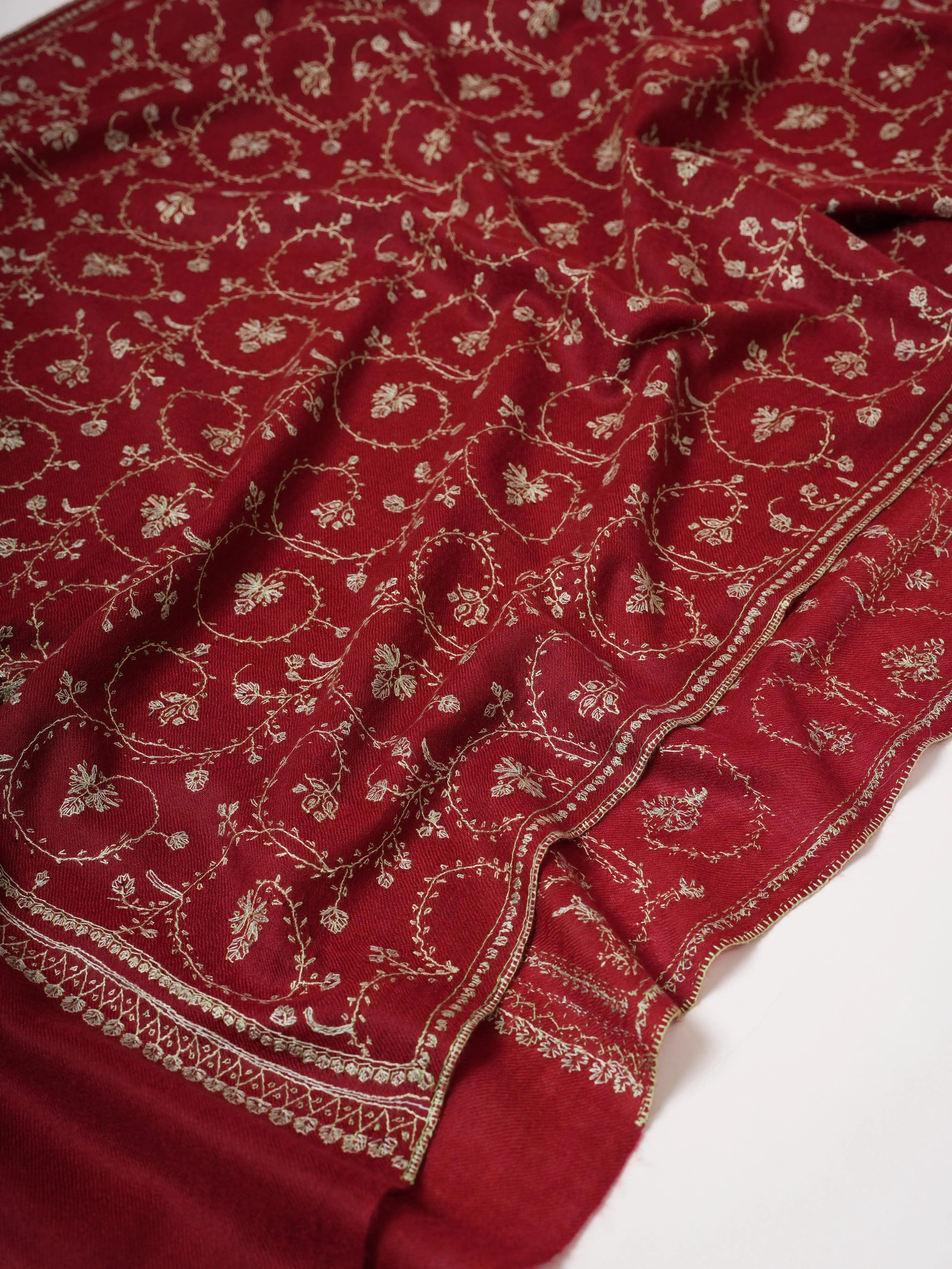 Kashmiri Baby Soft Cashmere Scarf with Intricate Jali Sozni Detailing Shahkaar