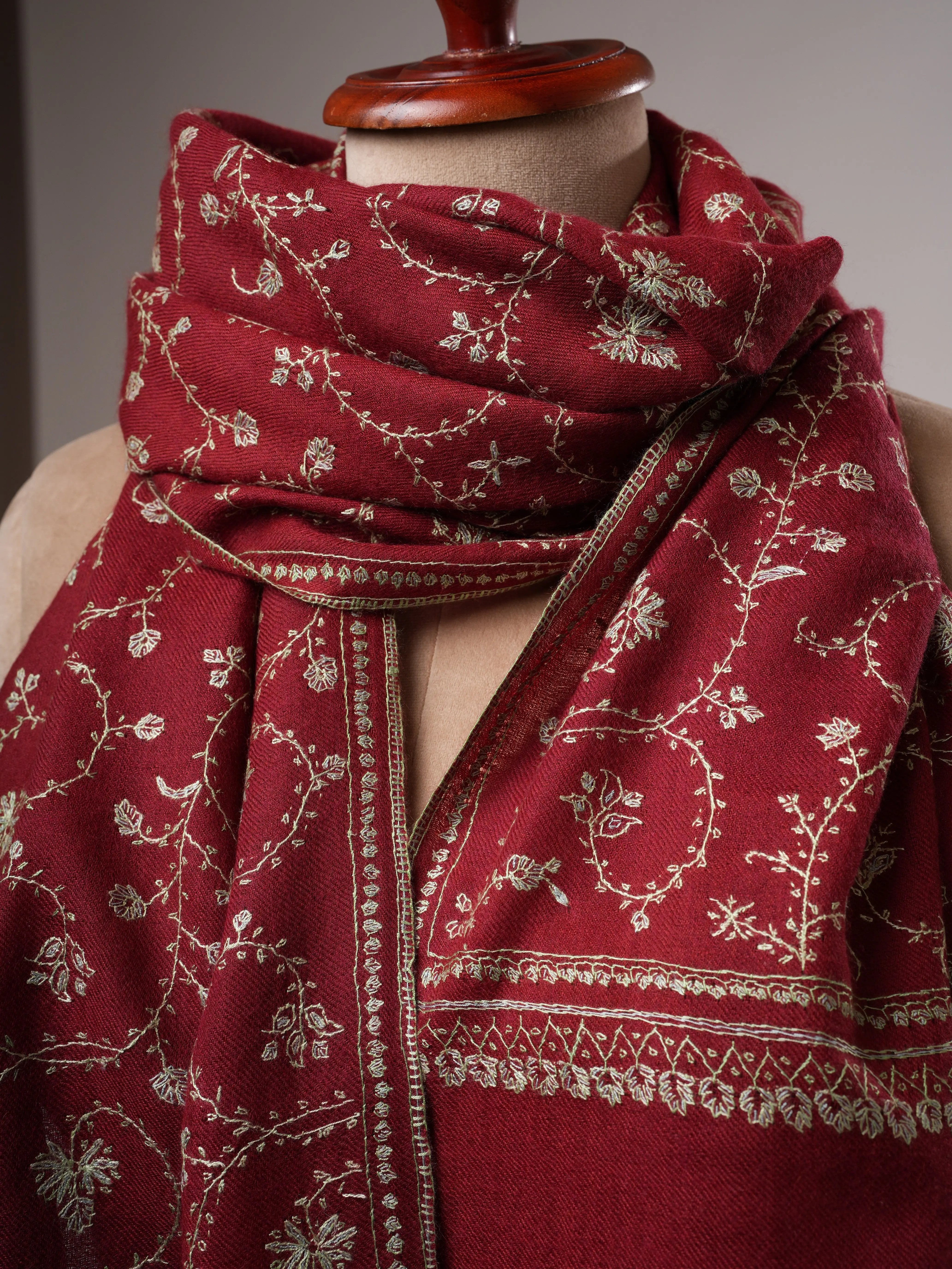 Kashmiri Baby Soft Cashmere Scarf with Intricate Jali Sozni Detailing Shahkaar
