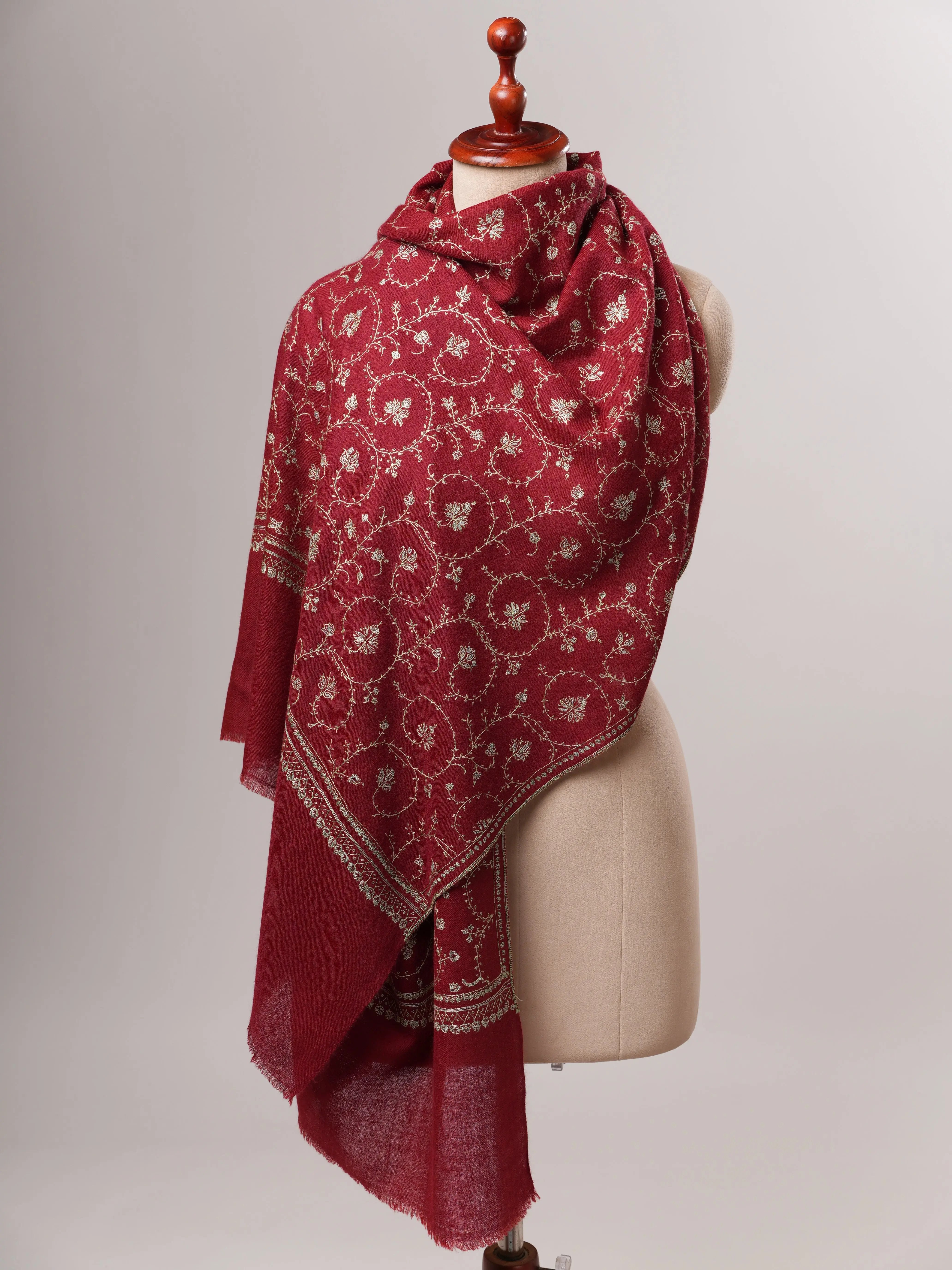 Kashmiri Baby Soft Cashmere Scarf with Intricate Jali Sozni Detailing Shahkaar