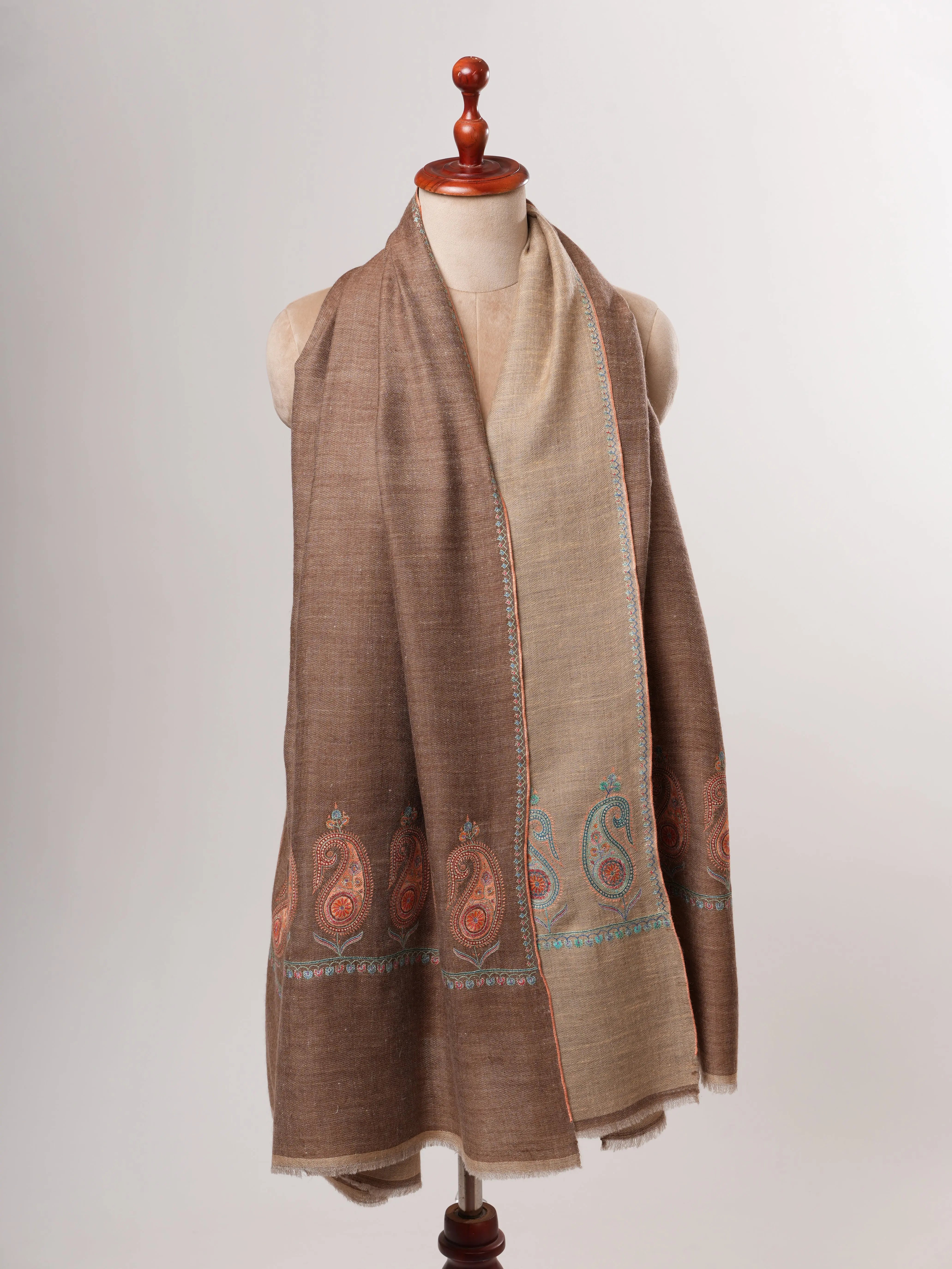 Dual Shade Pashmina Shawl – Hand Embroidered Aksi  Design Shahkaar
