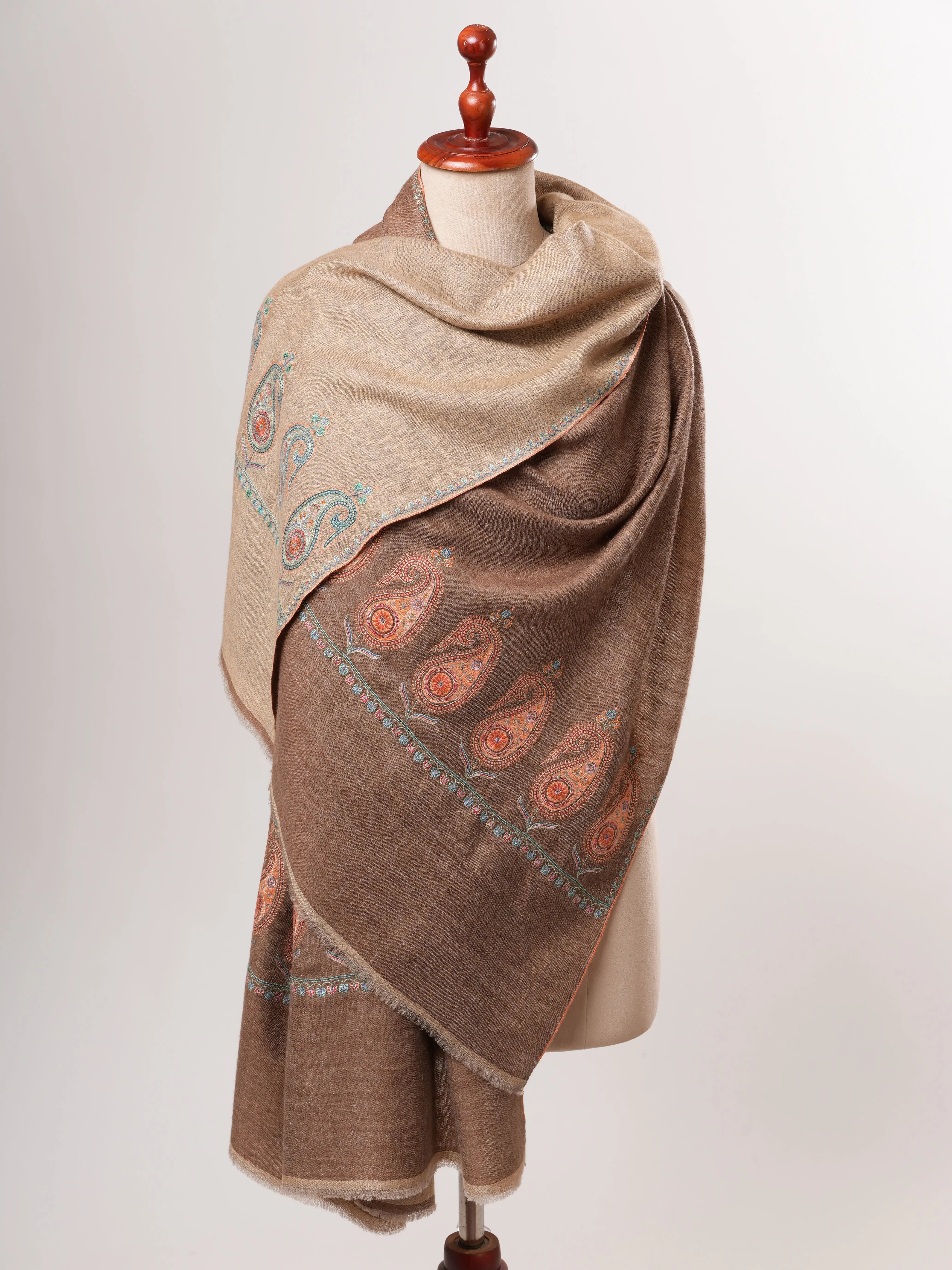 Dual Shade Pashmina Shawl – Hand Embroidered Aksi  Design Shahkaar