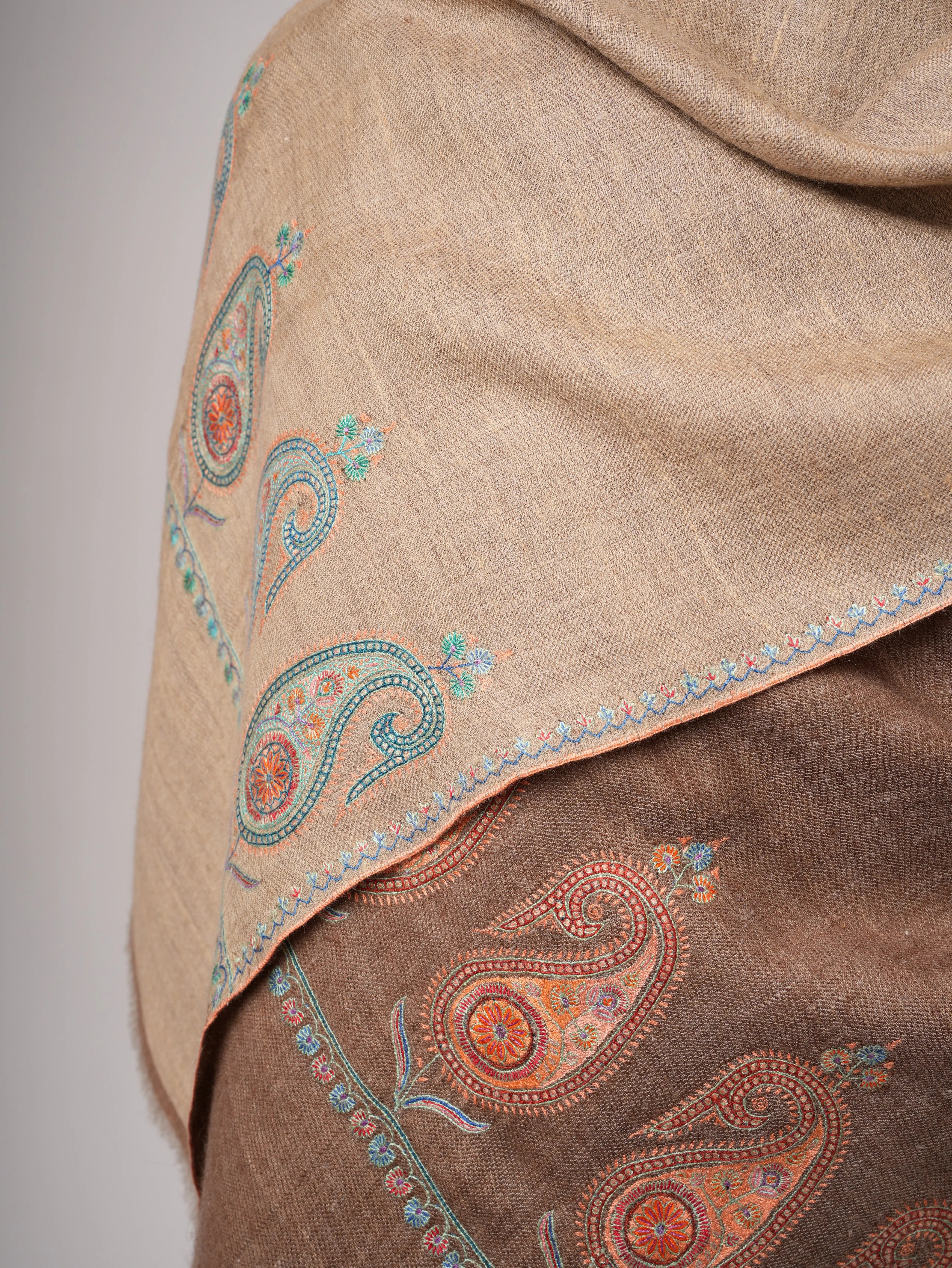 Dual Shade Pashmina Shawl – Hand Embroidered Aksi  Design Shahkaar