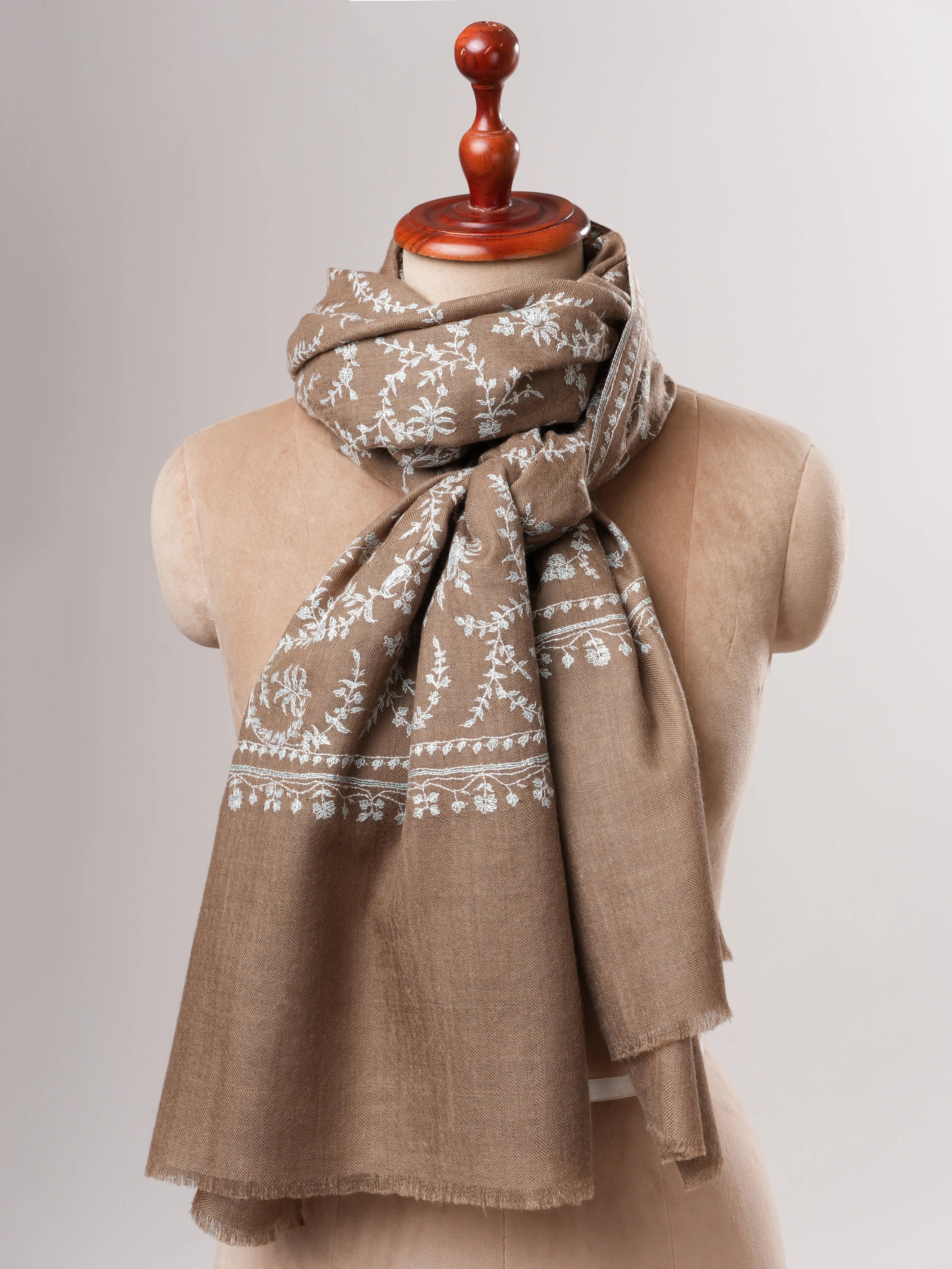 Toosh Color Cashmere Scarf with Jali Sozni Embroidery Shahkaar