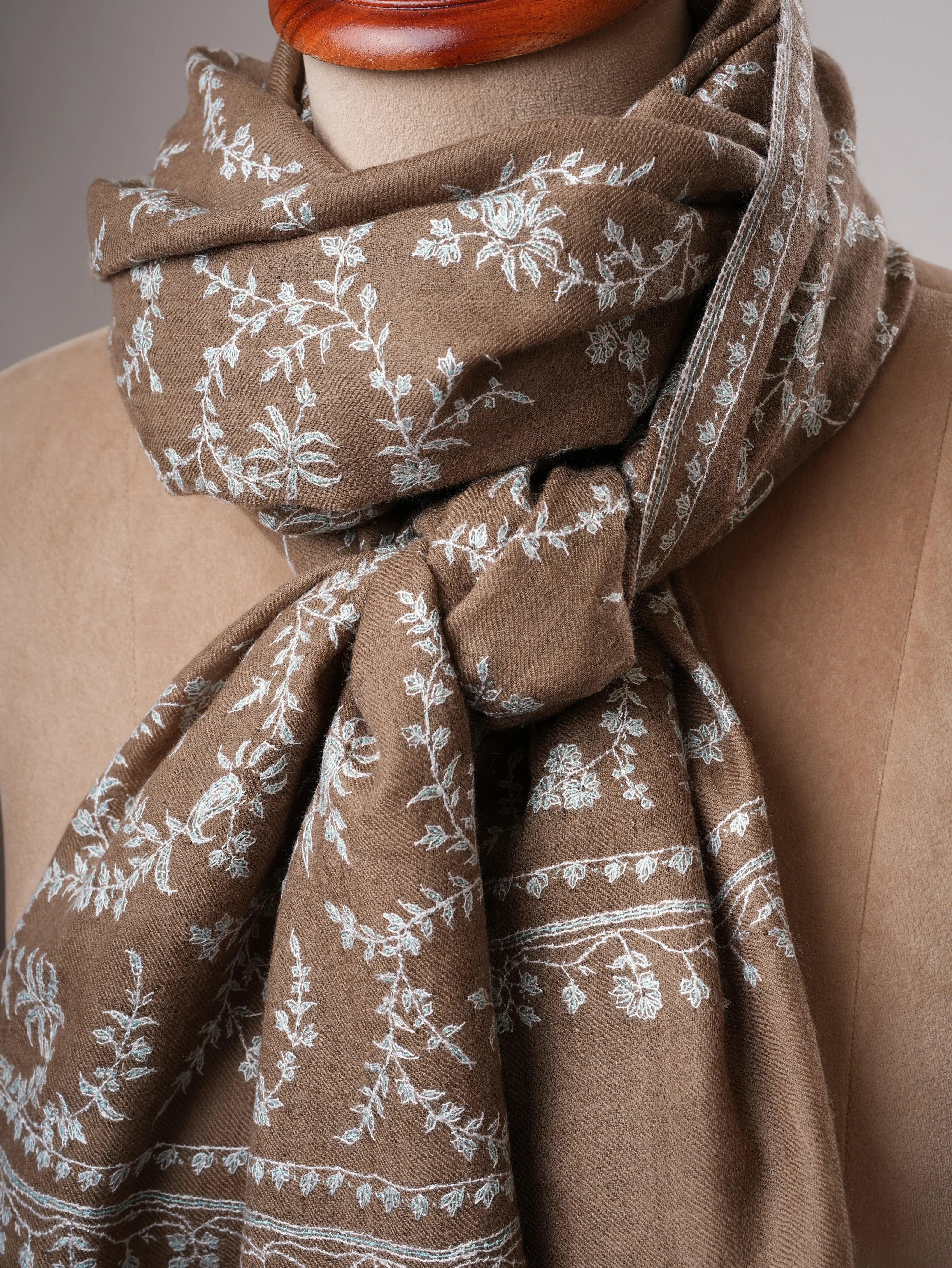 Toosh Color Cashmere Scarf with Jali Sozni Embroidery Shahkaar