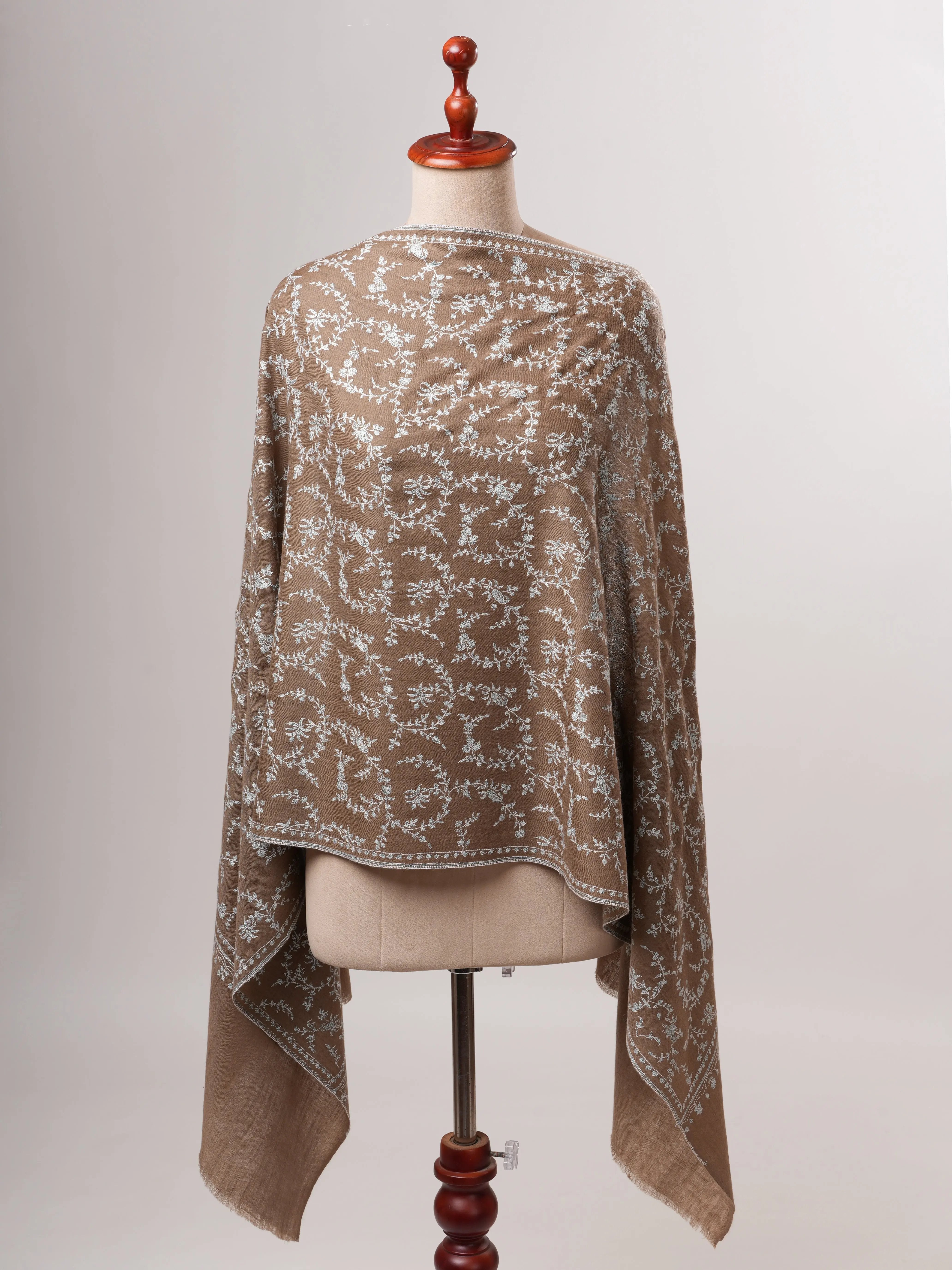 Toosh Color Cashmere Scarf with Jali Sozni Embroidery Shahkaar