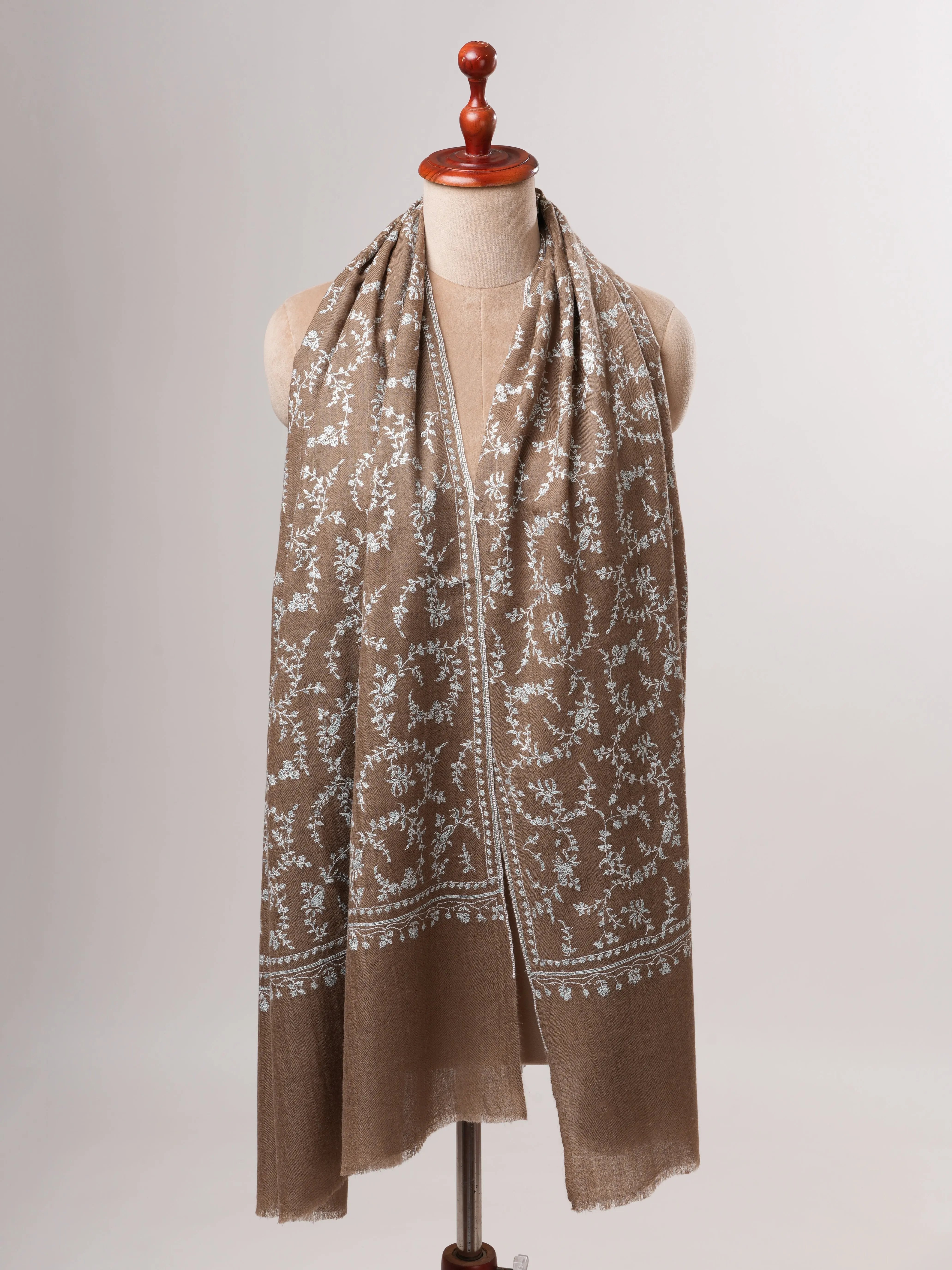 Toosh Color Cashmere Scarf with Jali Sozni Embroidery Shahkaar