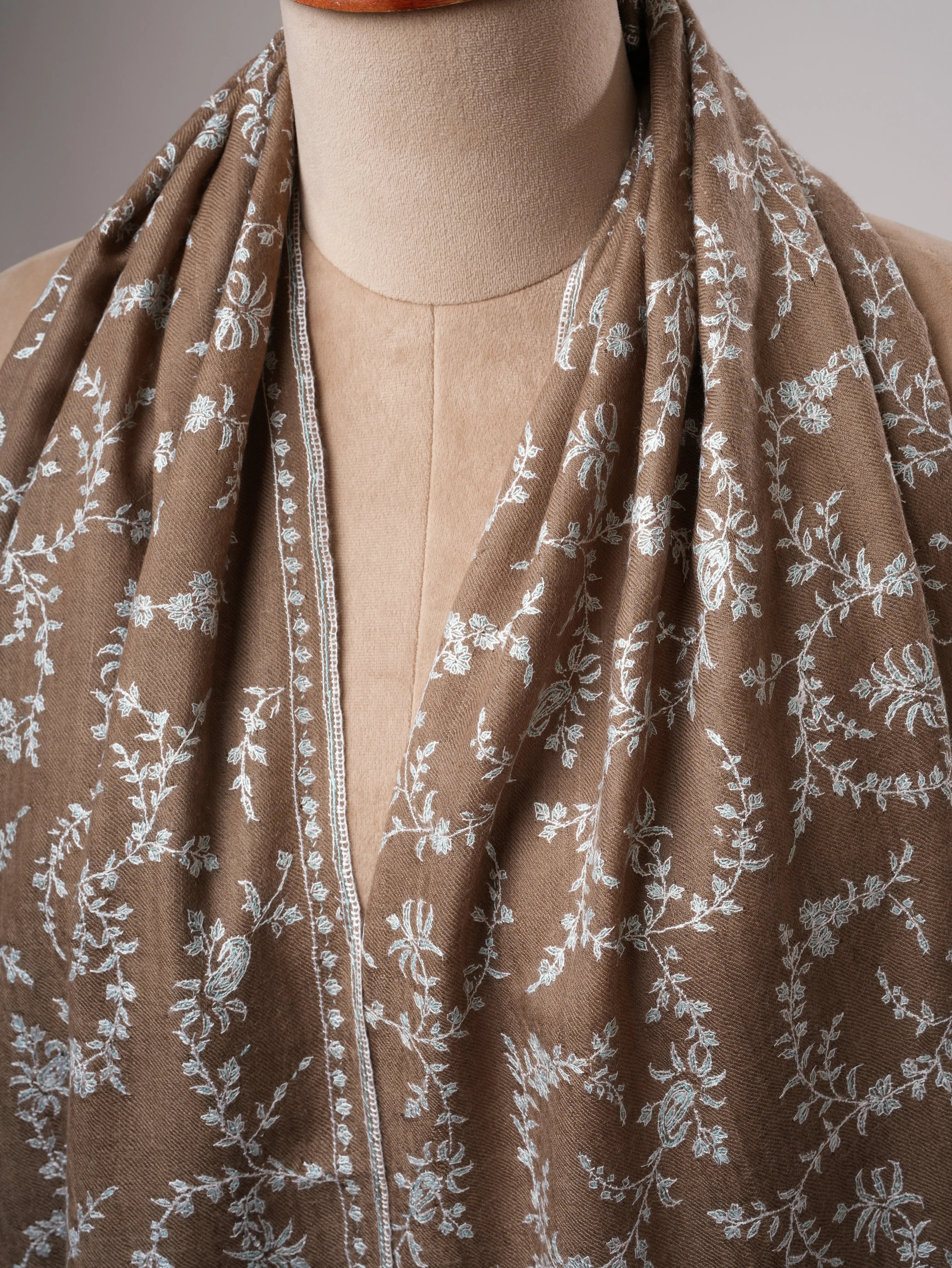 Toosh Color Cashmere Scarf with Jali Sozni Embroidery Shahkaar