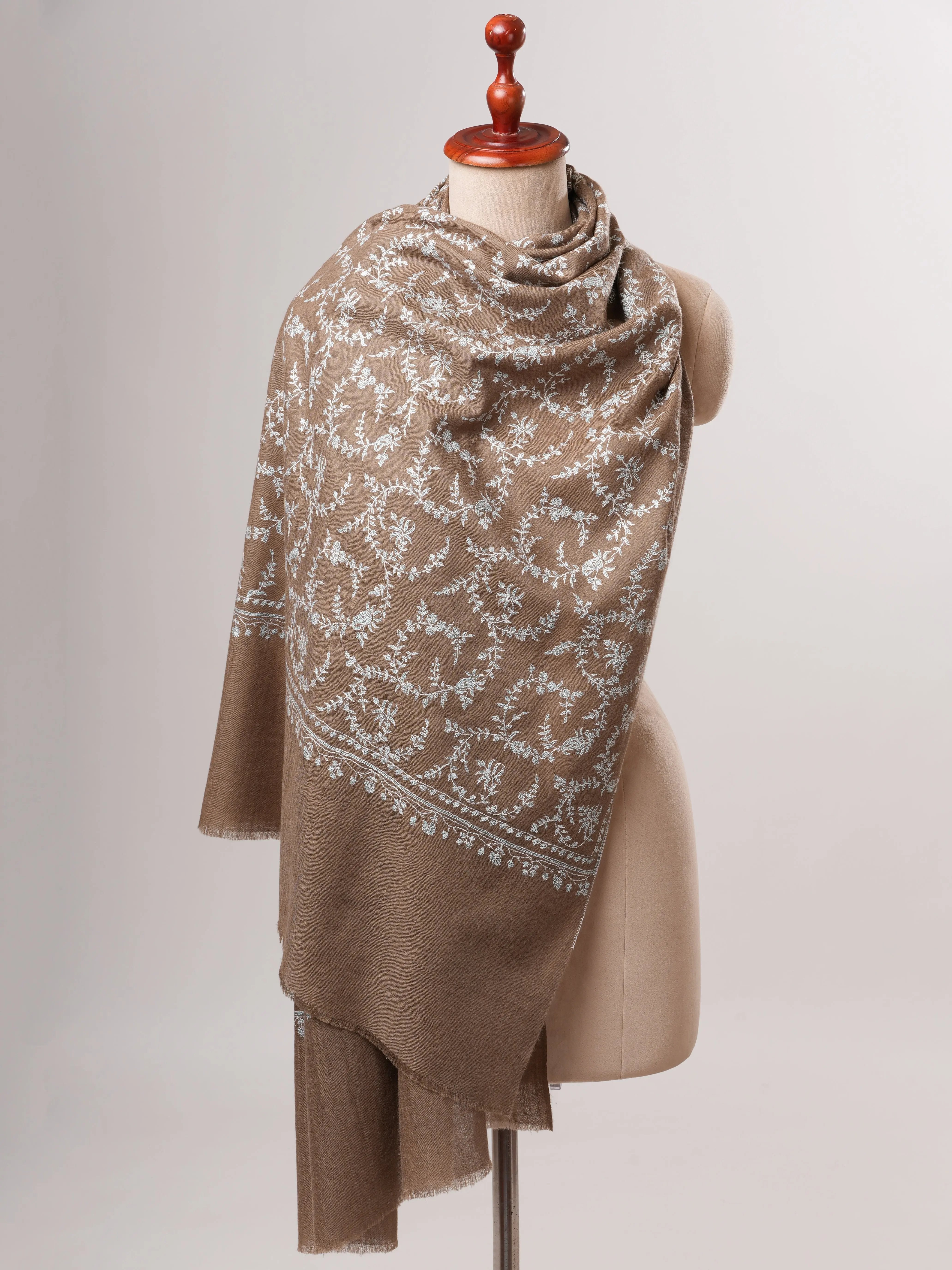 Toosh Color Cashmere Scarf with Jali Sozni Embroidery Shahkaar