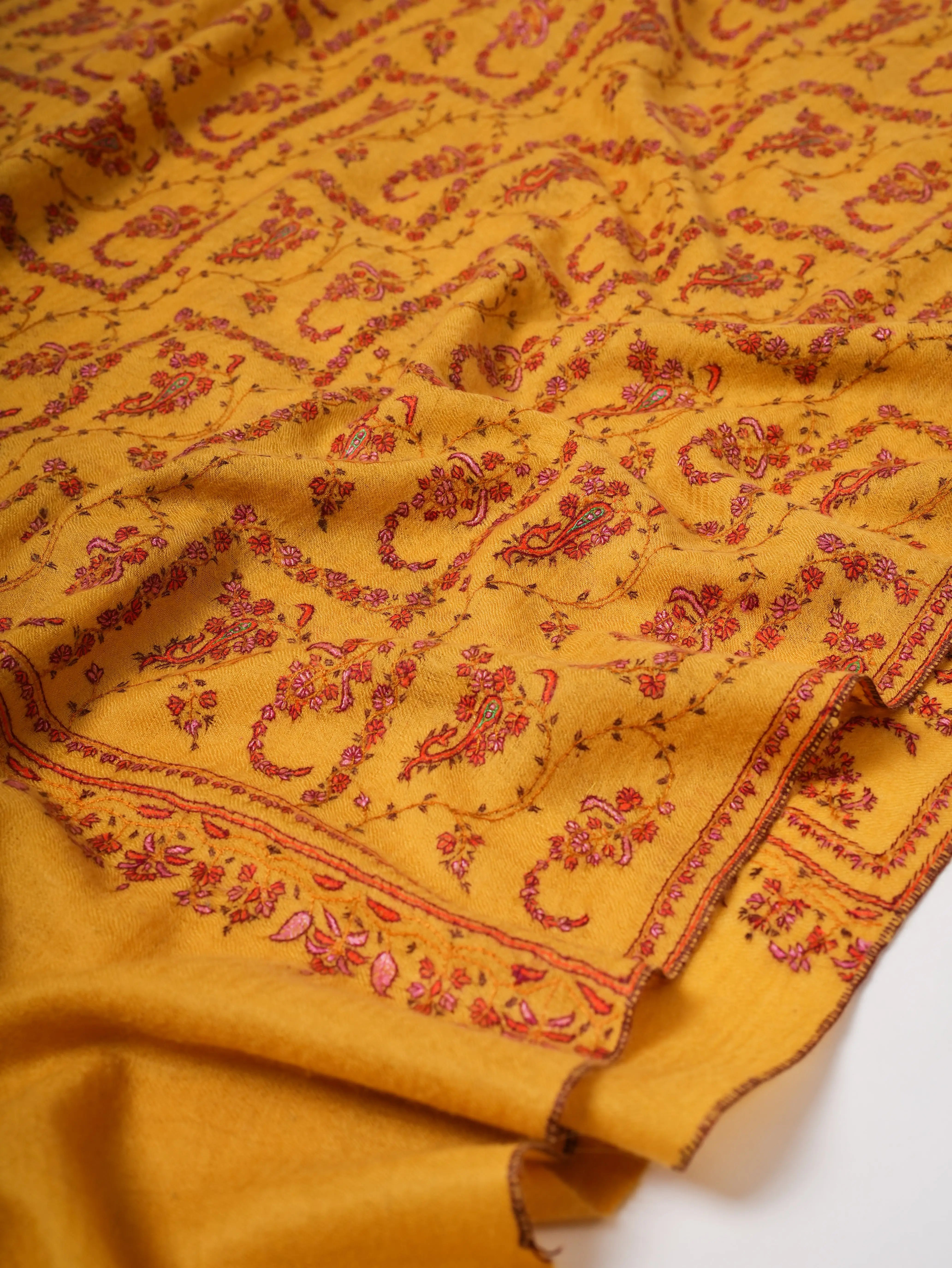 Handcrafted Baby Soft Cashmere Scarf Featuring Intricate Sozni Work Shahkaar