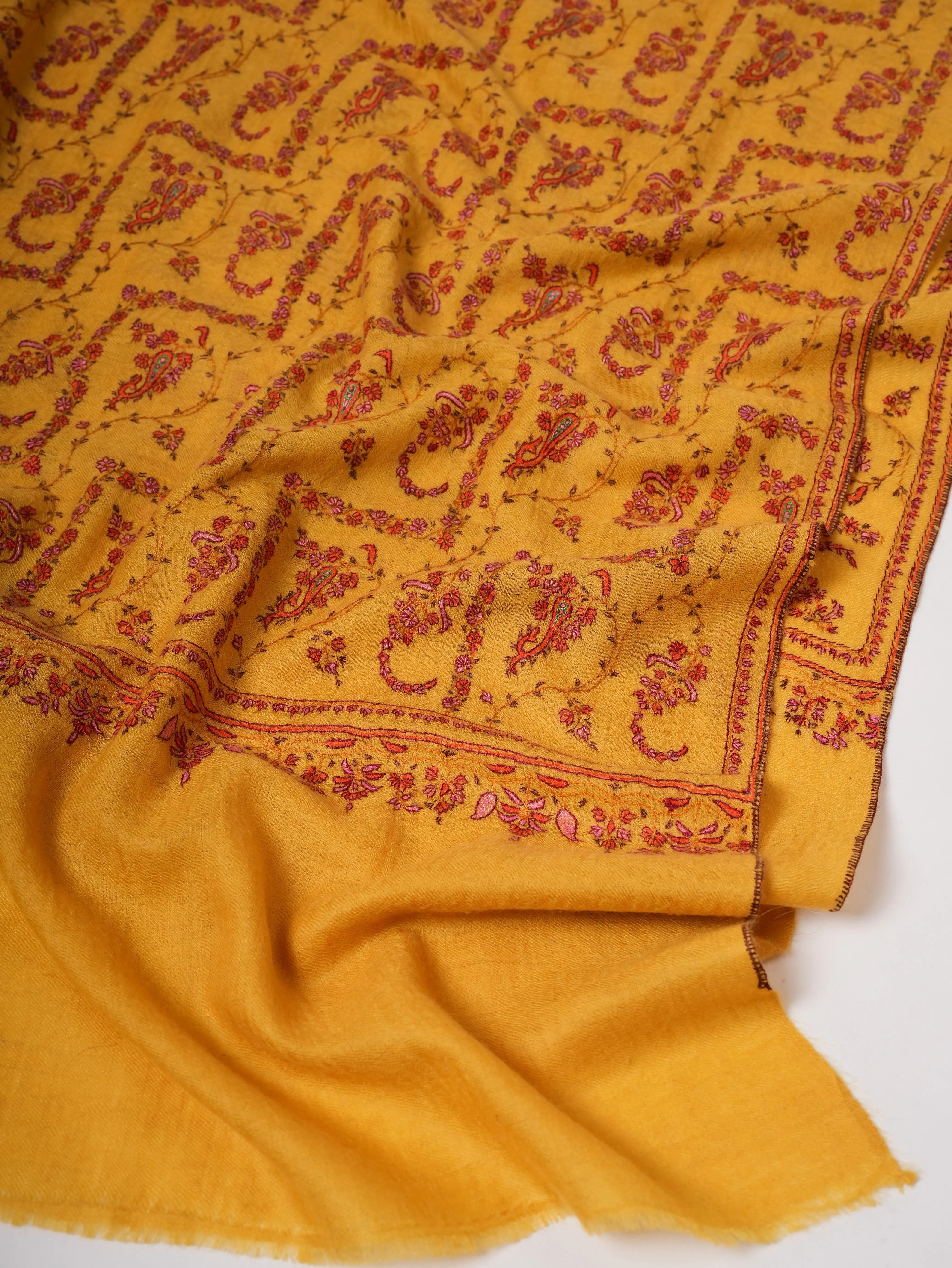 Handcrafted Baby Soft Cashmere Scarf Featuring Intricate Sozni Work Shahkaar