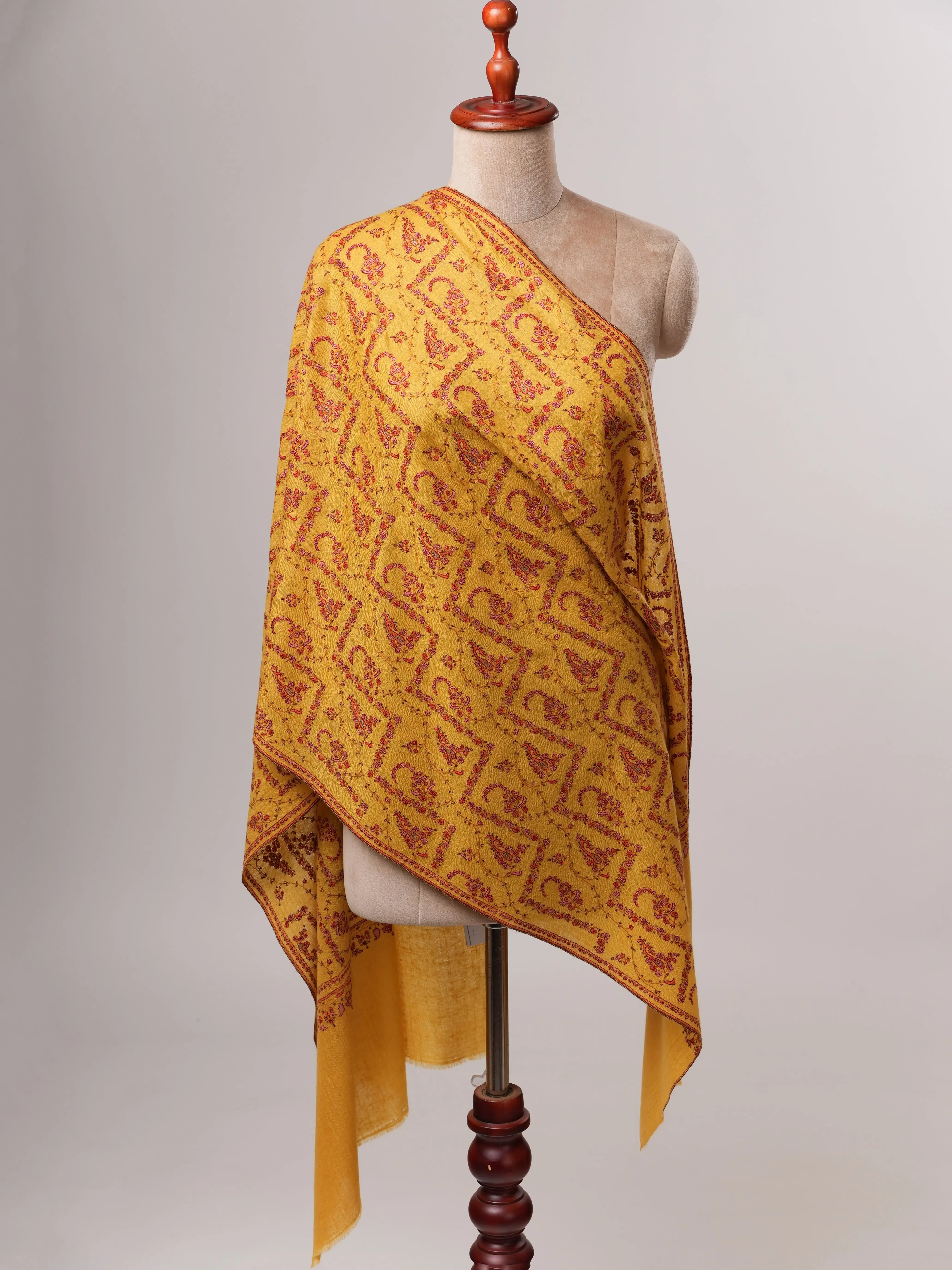 Handcrafted Baby Soft Cashmere Scarf Featuring Intricate Sozni Work Shahkaar