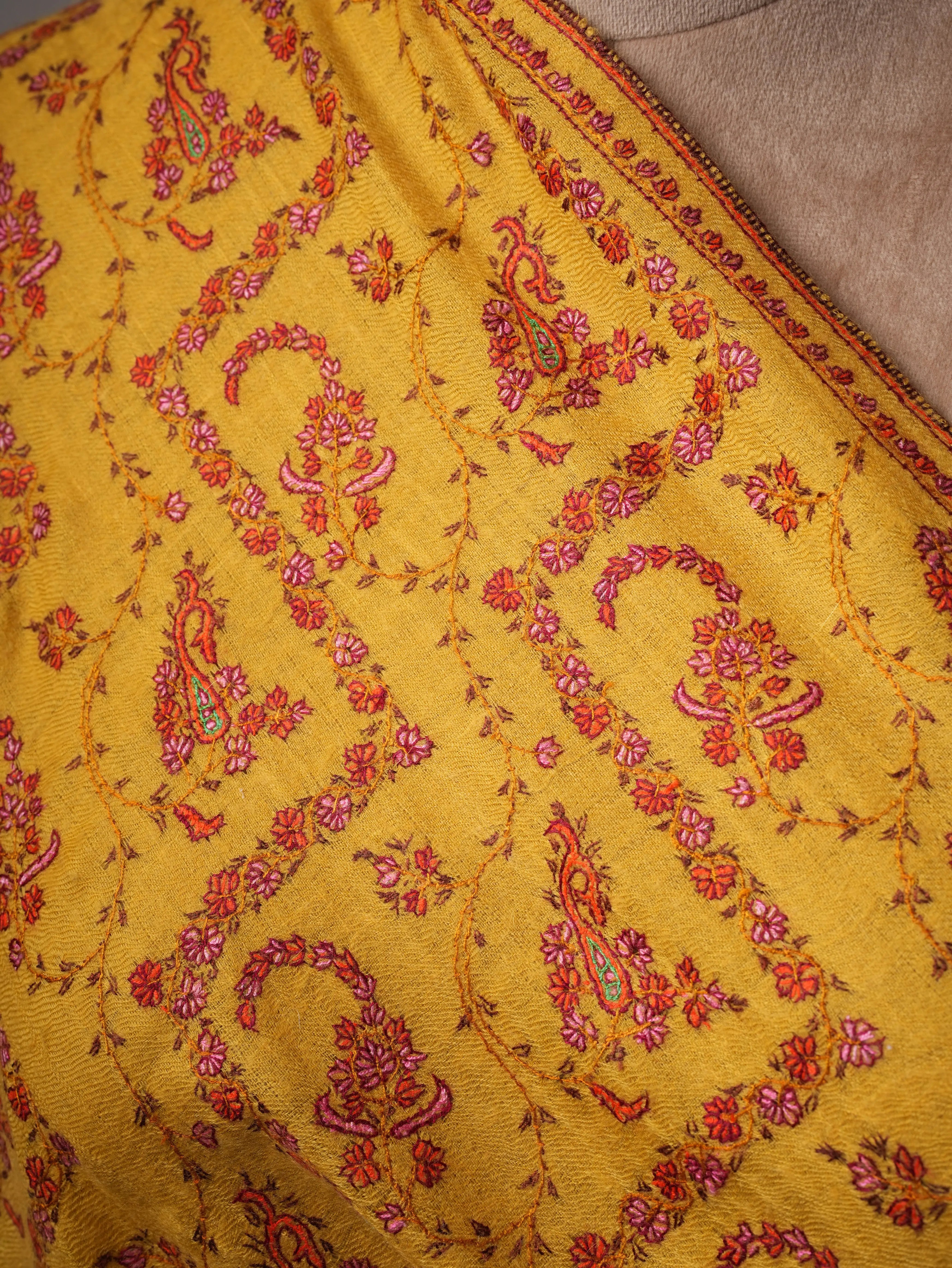 Handcrafted Baby Soft Cashmere Scarf Featuring Intricate Sozni Work Shahkaar