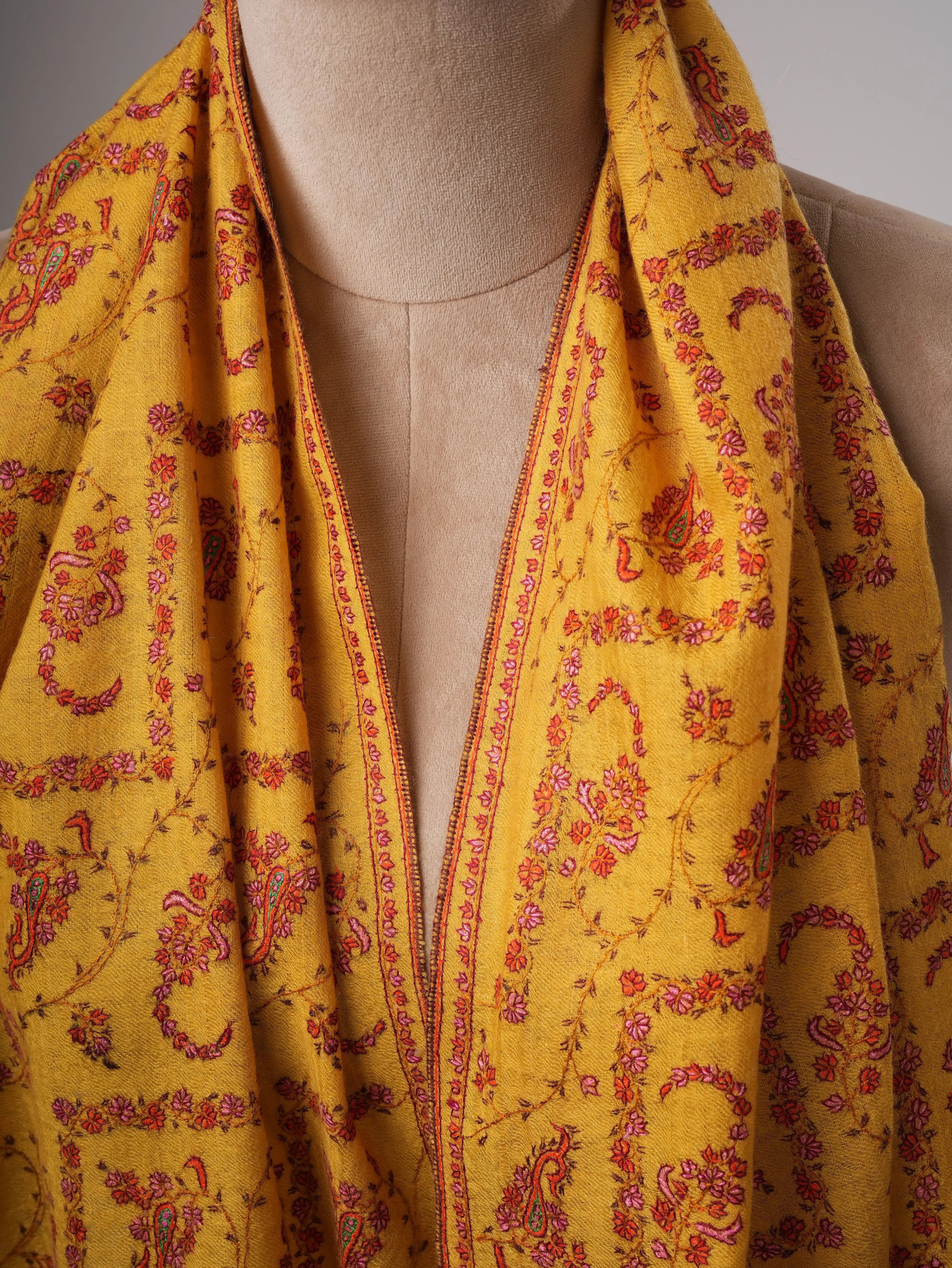 Handcrafted Baby Soft Cashmere Scarf Featuring Intricate Sozni Work Shahkaar