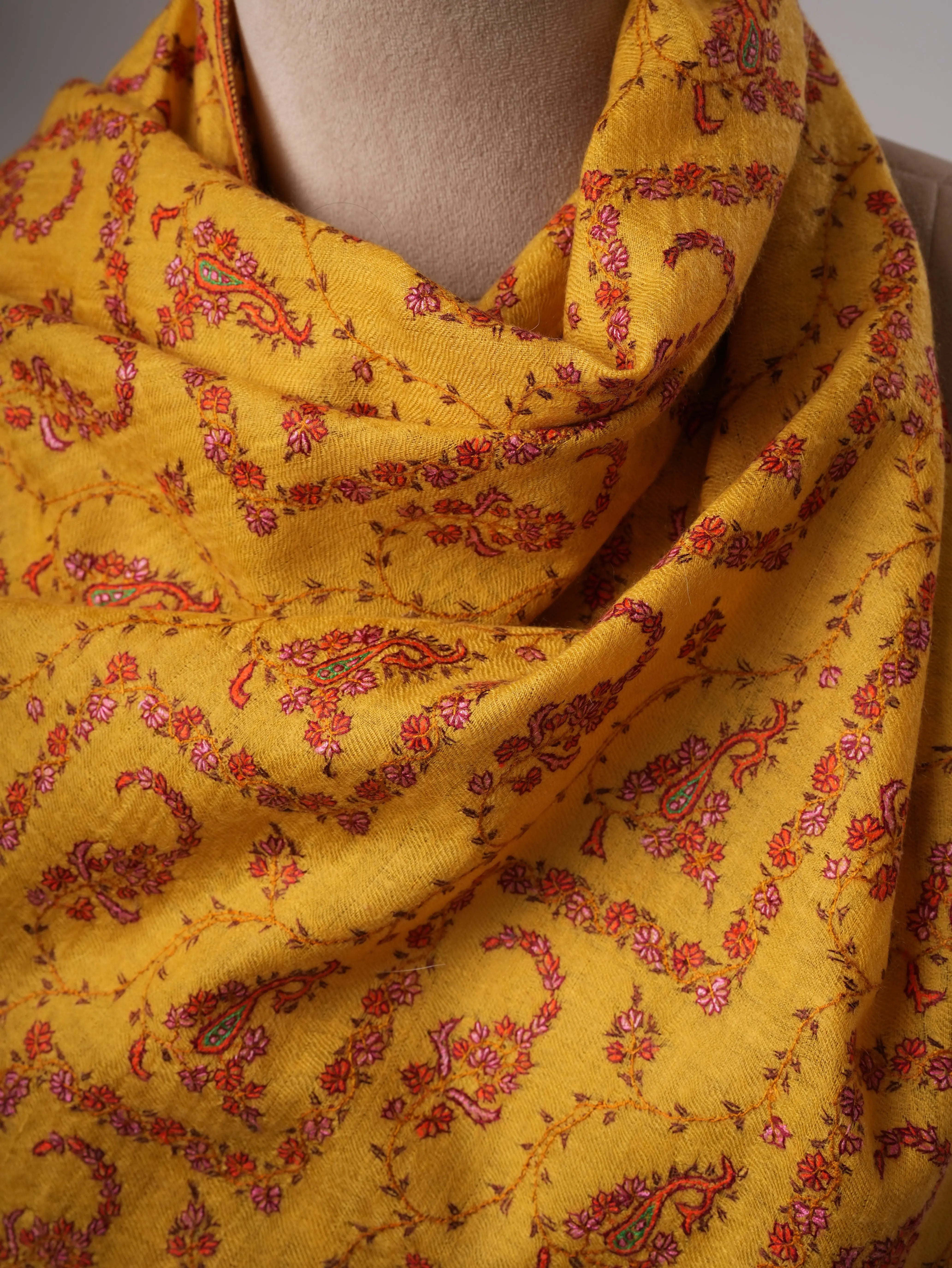 Handcrafted Baby Soft Cashmere Scarf Featuring Intricate Sozni Work Shahkaar