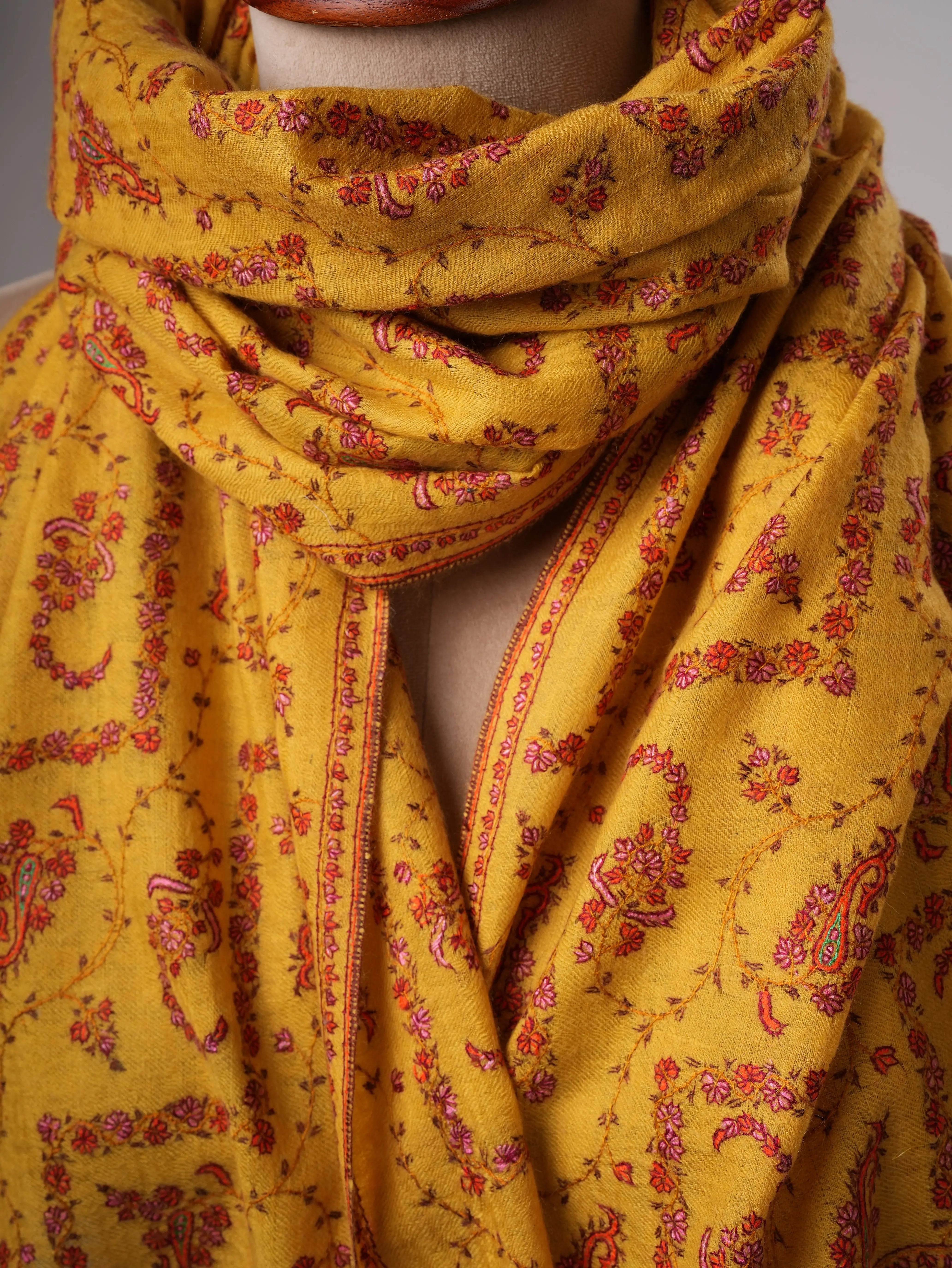 Handcrafted Baby Soft Cashmere Scarf Featuring Intricate Sozni Work Shahkaar