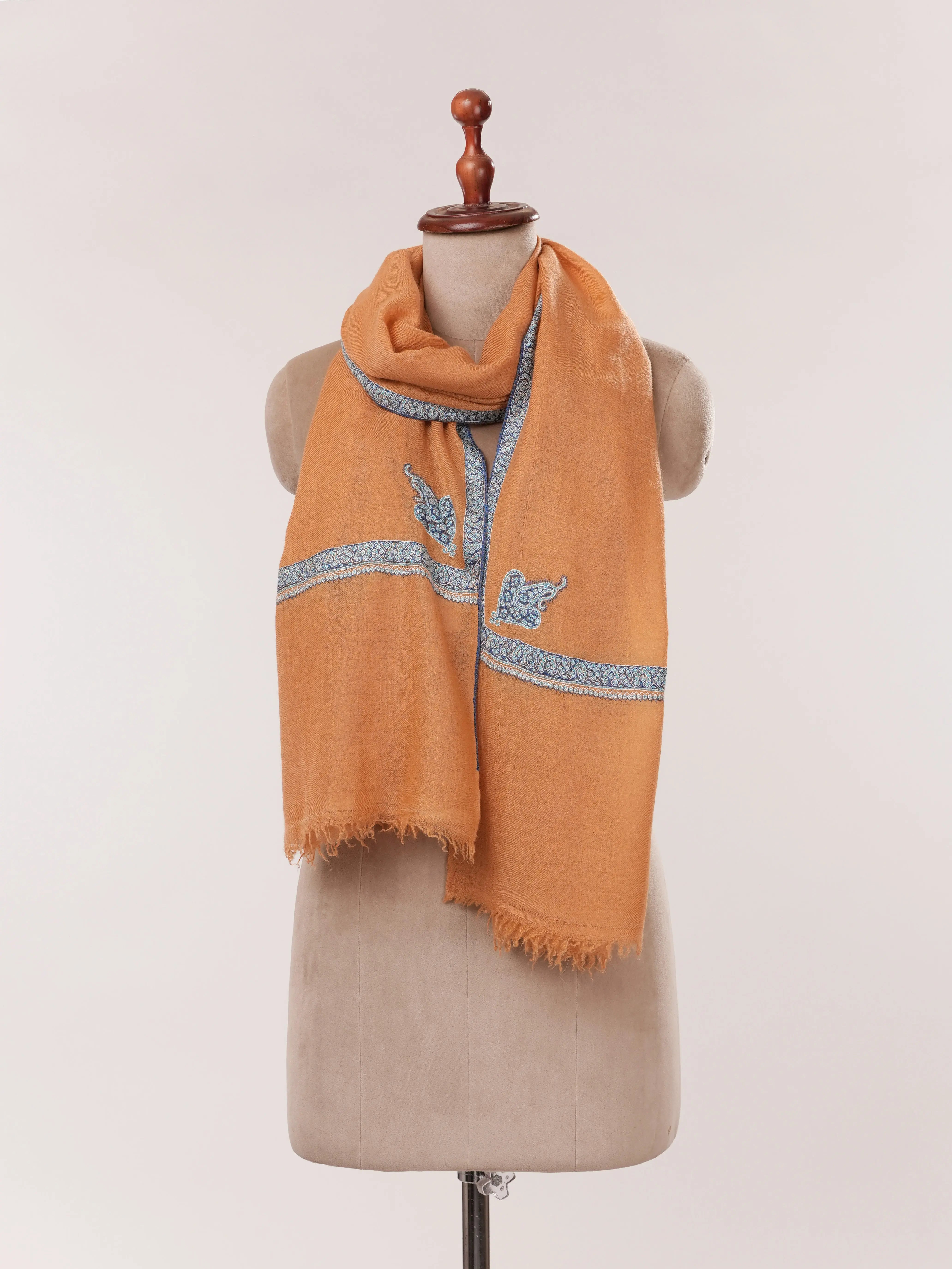 Orange Hashia Hand Embroidered Featherlight Cashmere Scarf Shahkaar.com