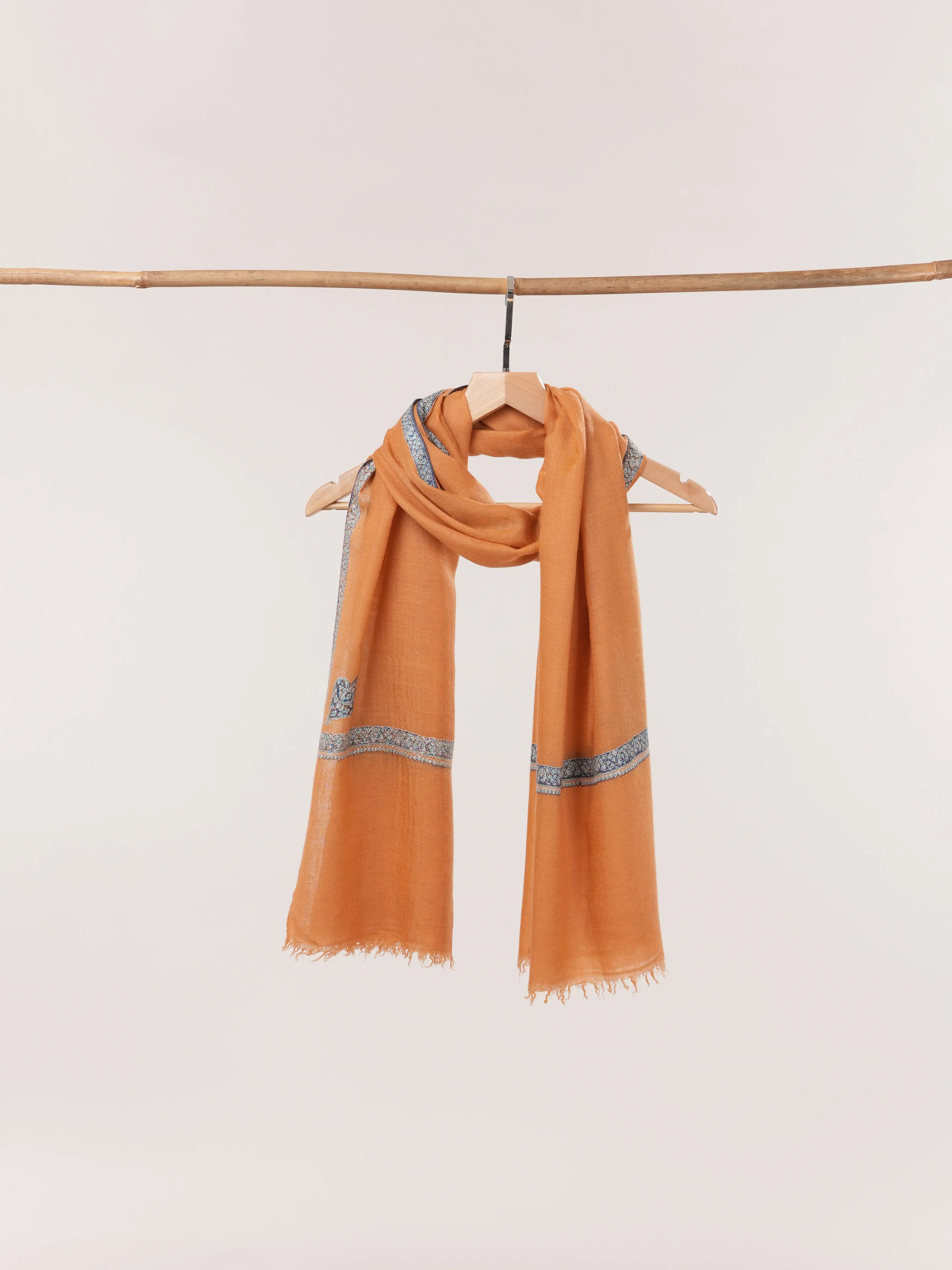 Orange Hashia Hand Embroidered Featherlight Cashmere Scarf Shahkaar.com