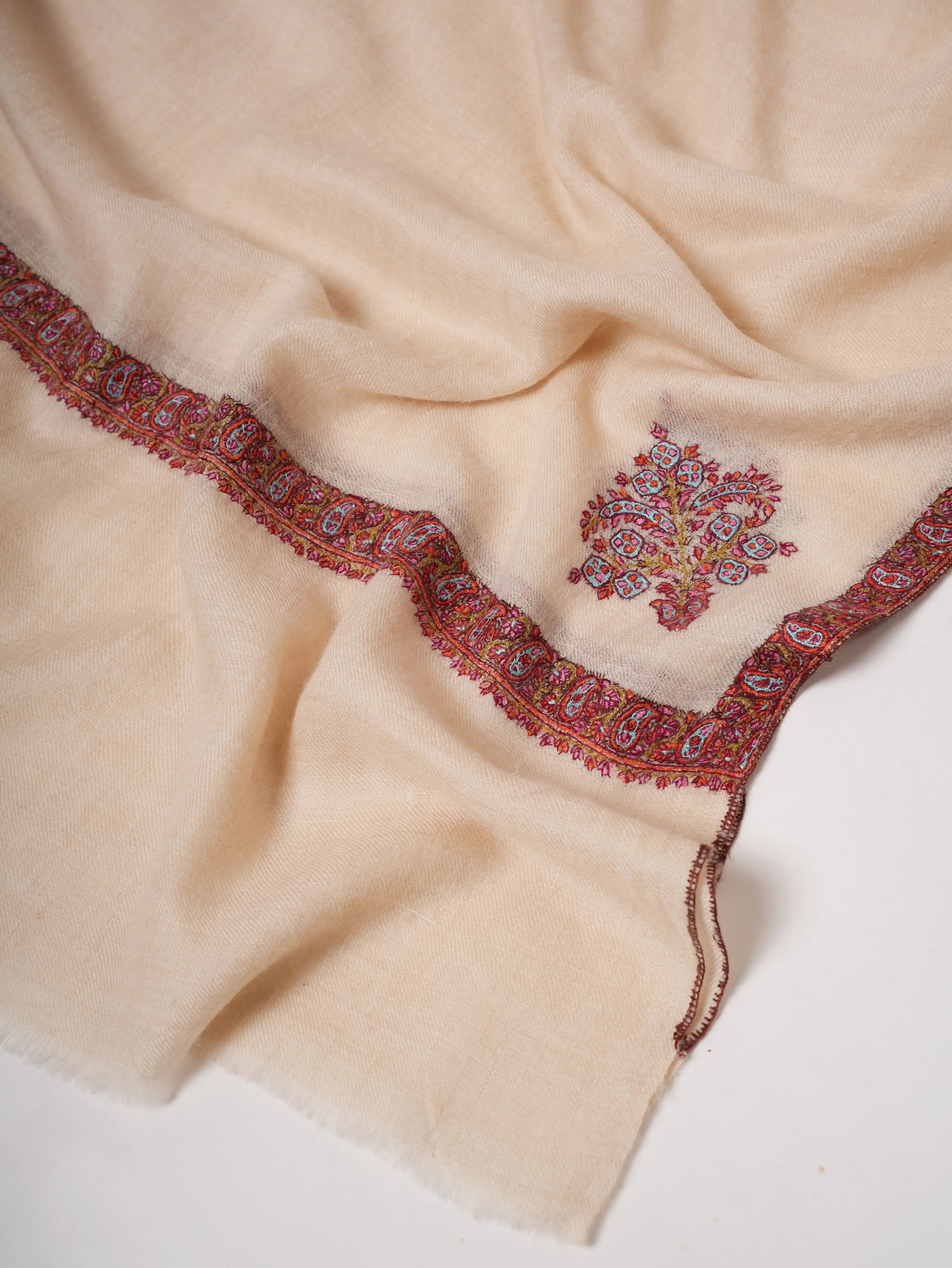 Featherlight Kashmiri Cashmere Scarf Featuring Hashia Handwork Shahkaar