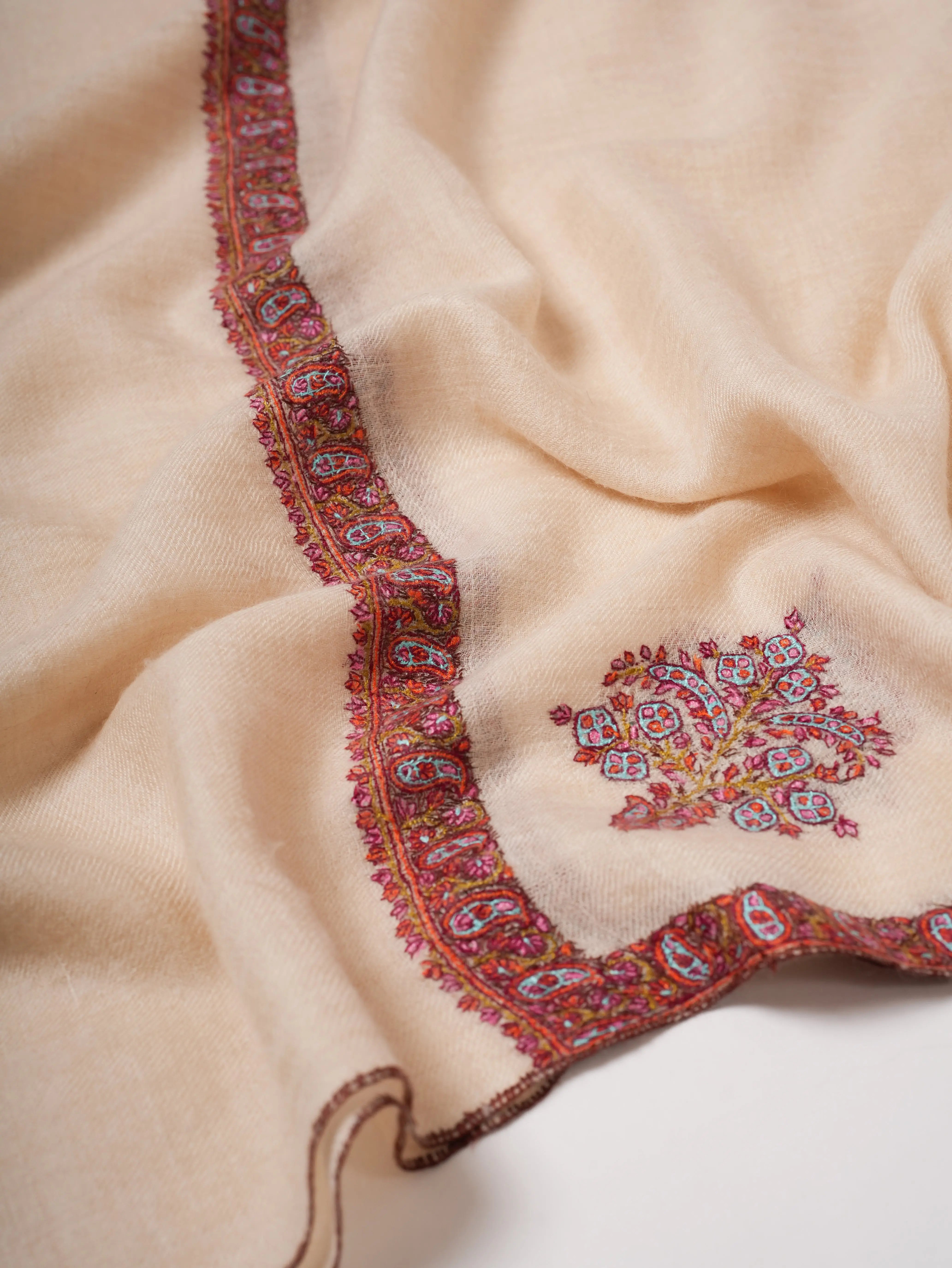 Featherlight Kashmiri Cashmere Scarf Featuring Hashia Handwork Shahkaar