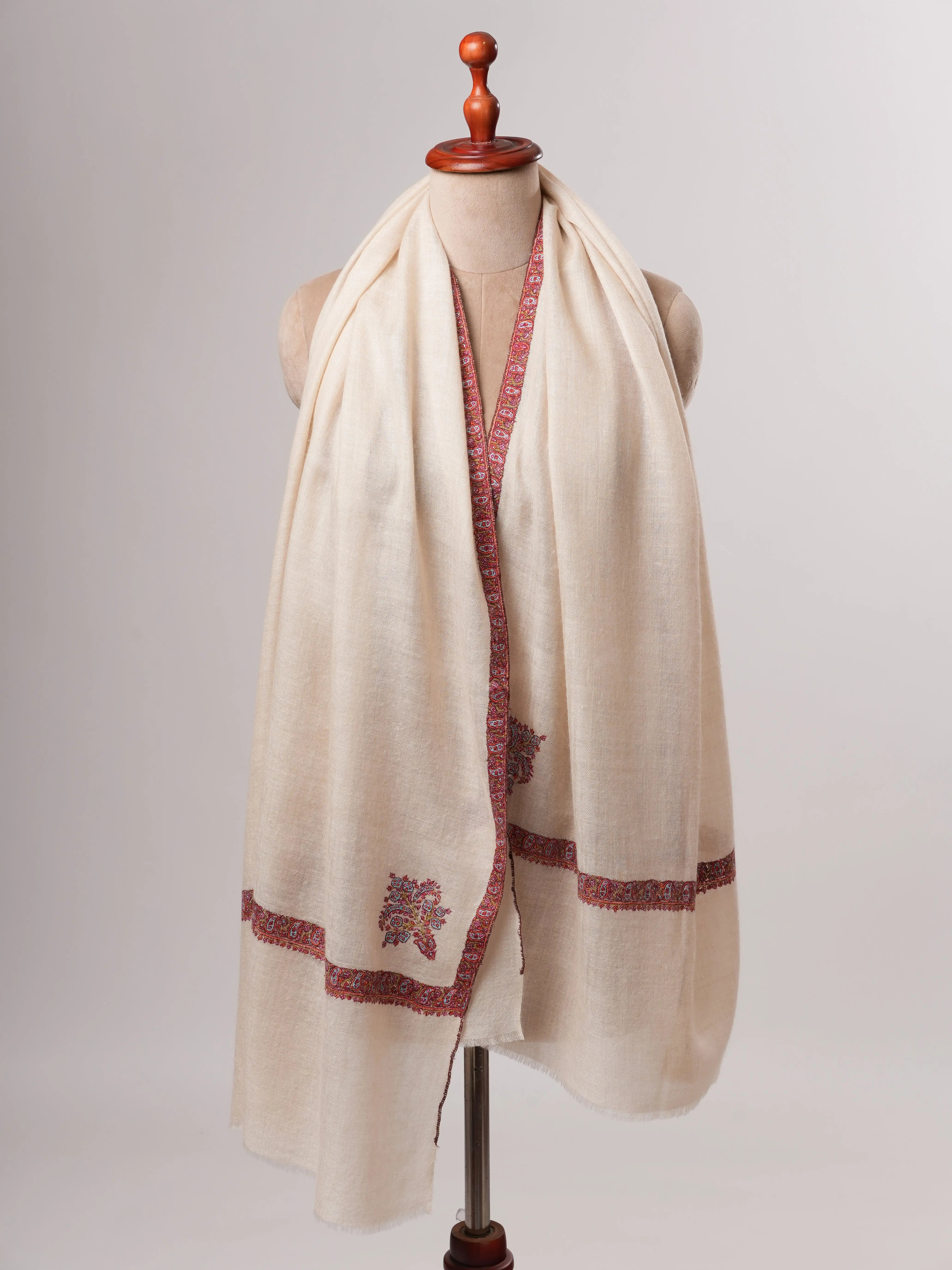 Featherlight Kashmiri Cashmere Scarf Featuring Hashia Handwork Shahkaar