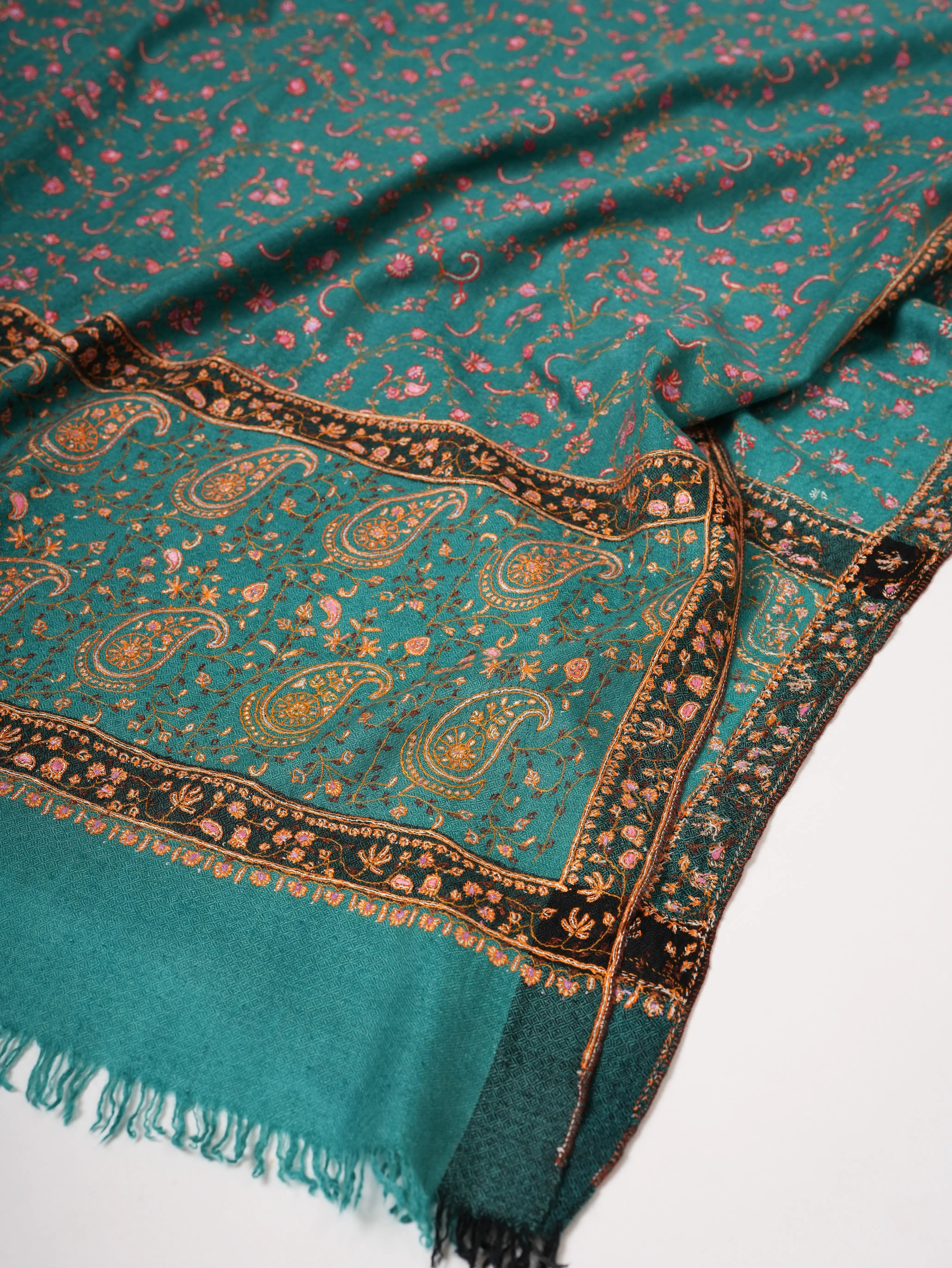 Handwoven Cashmere Scarf with Fine Jali Hand Embroidery Shahkaar