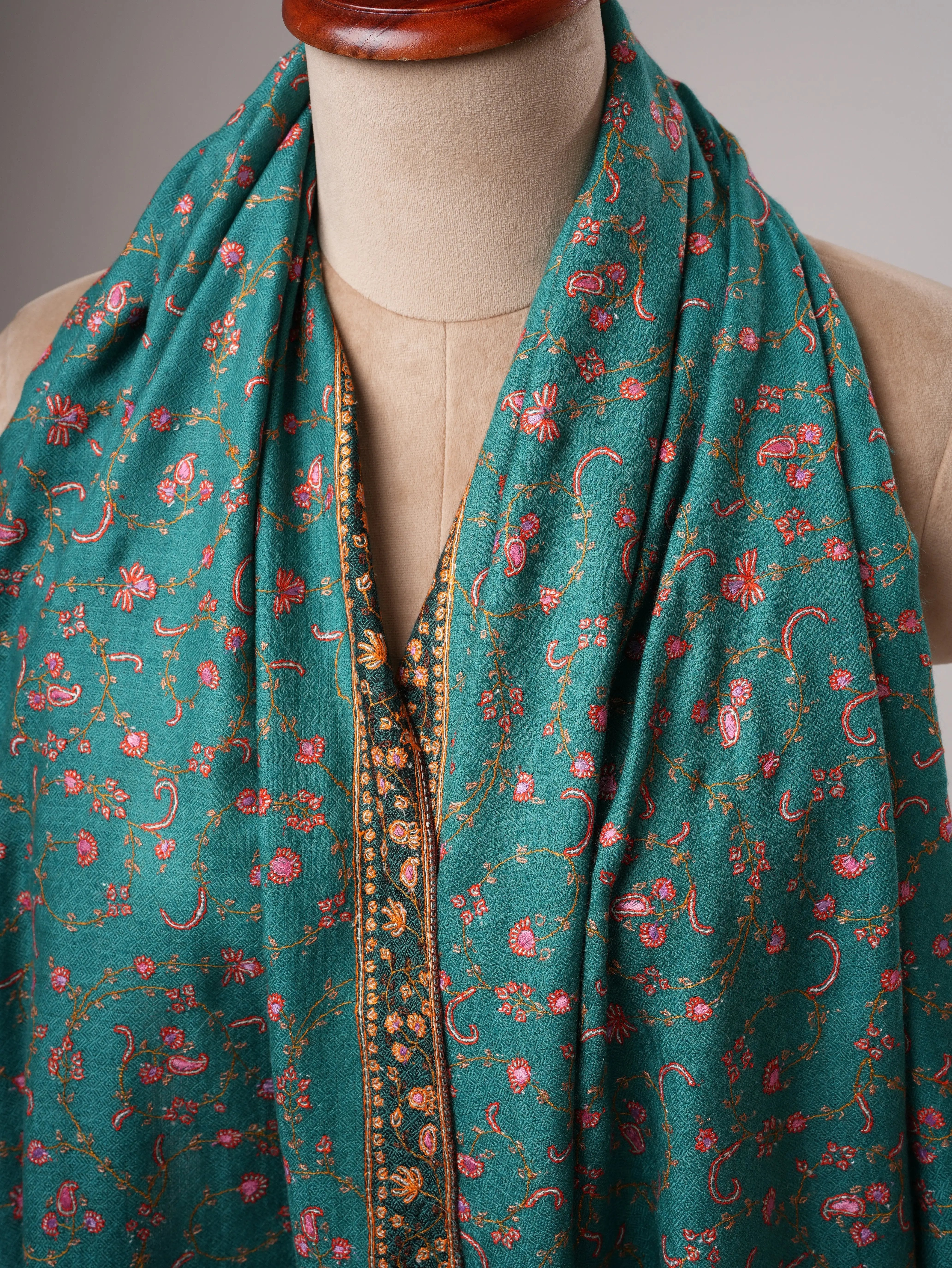 Handwoven Cashmere Scarf with Fine Jali Hand Embroidery Shahkaar