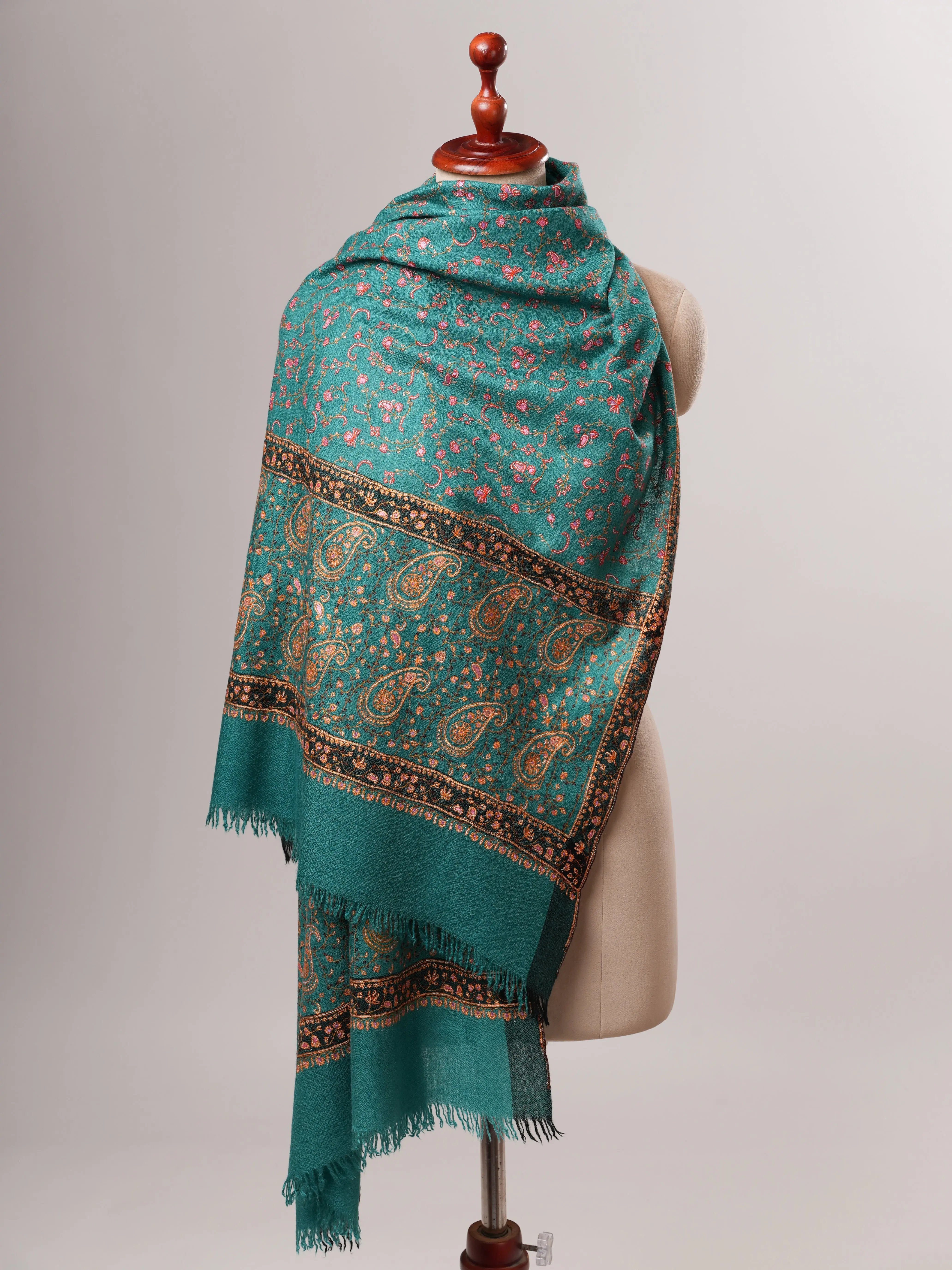 Handwoven Cashmere Scarf with Fine Jali Hand Embroidery Shahkaar