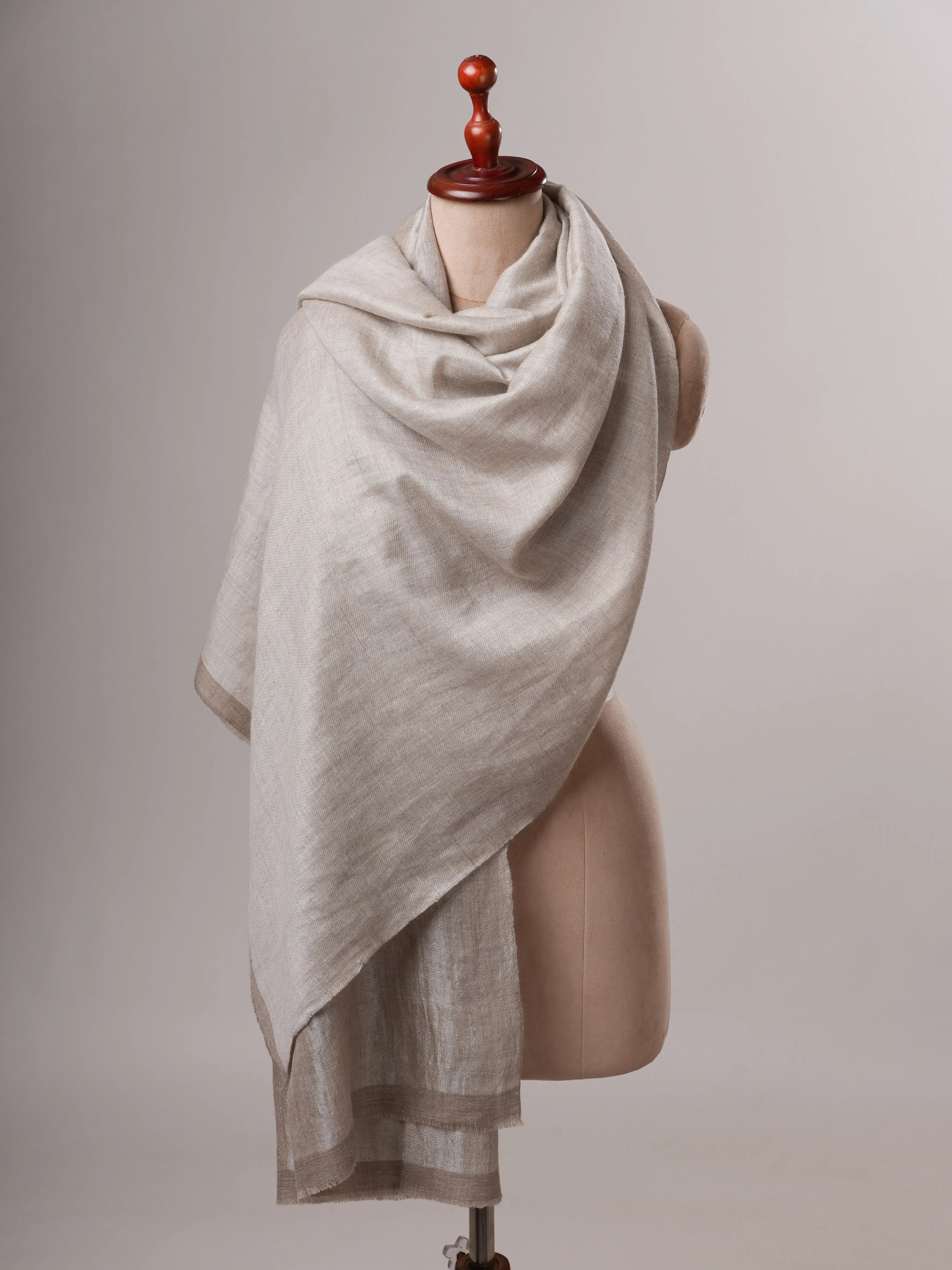 Ivory Pure Pashmina Shawl with Silver Zari Reverse