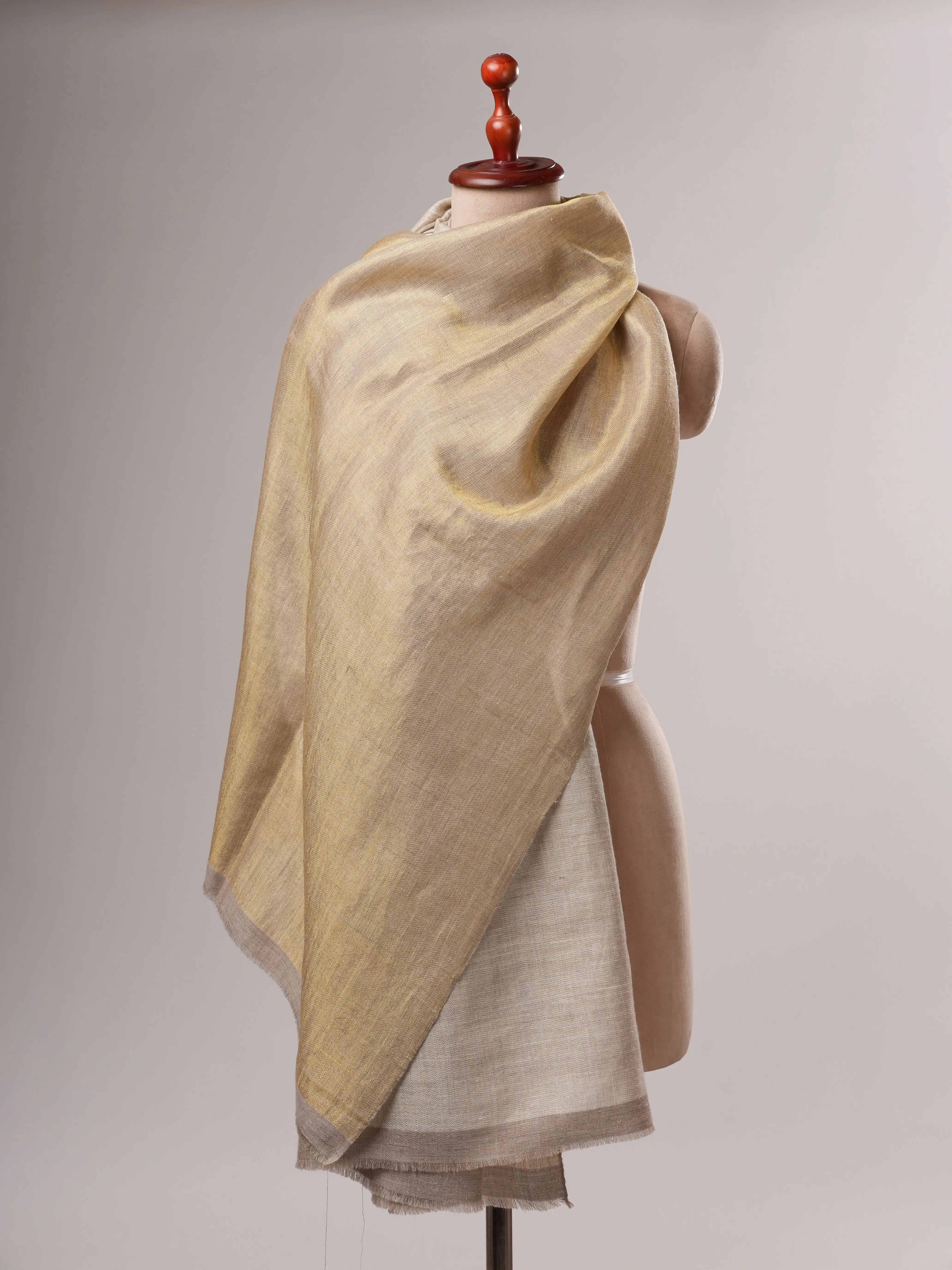 Handwoven Ivory Pashmina Shawl Featuring Gold Zari on One Side