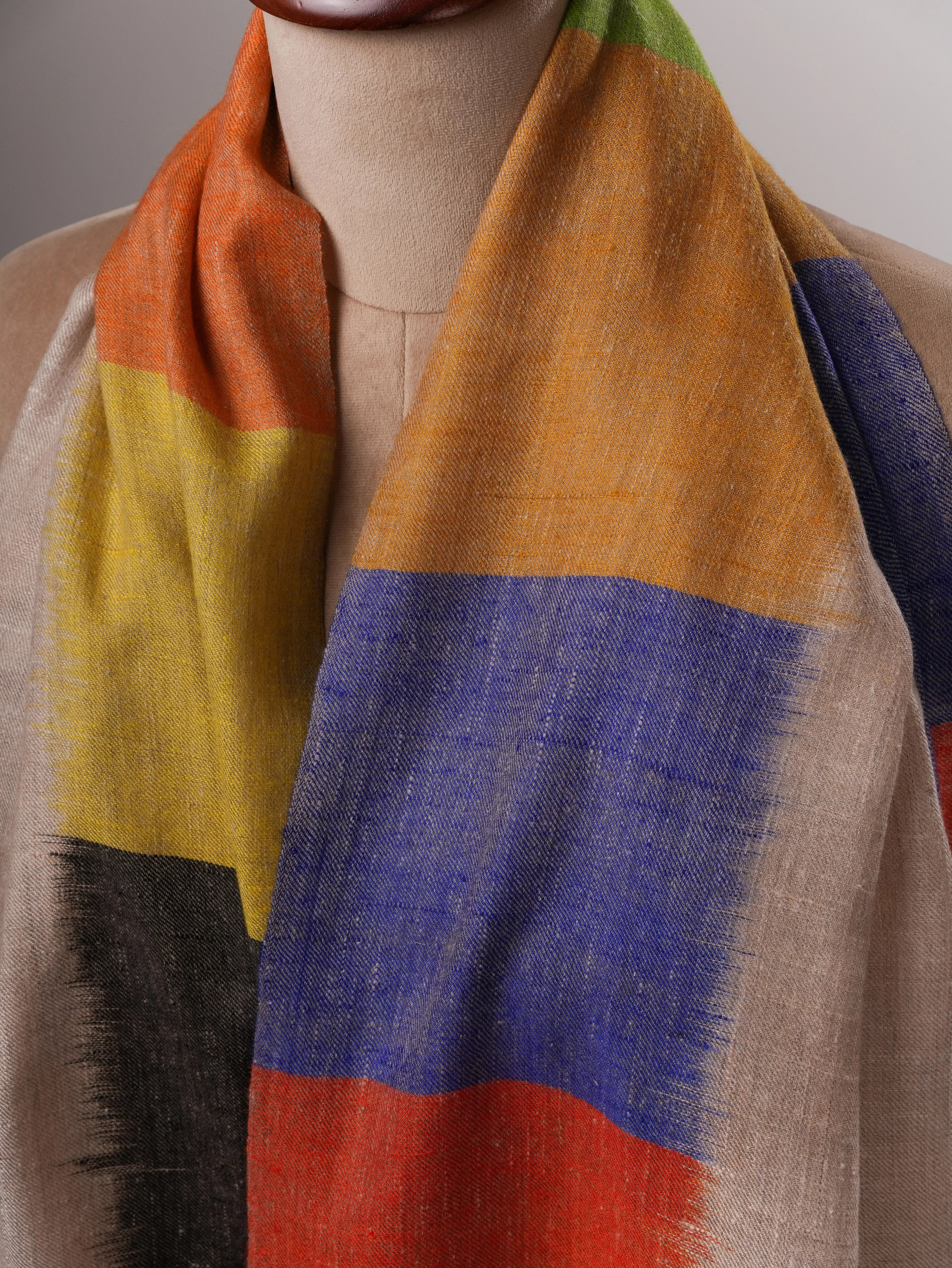 Ikat Handloomed Pashmina Shawl with Multicolor Border Detailing