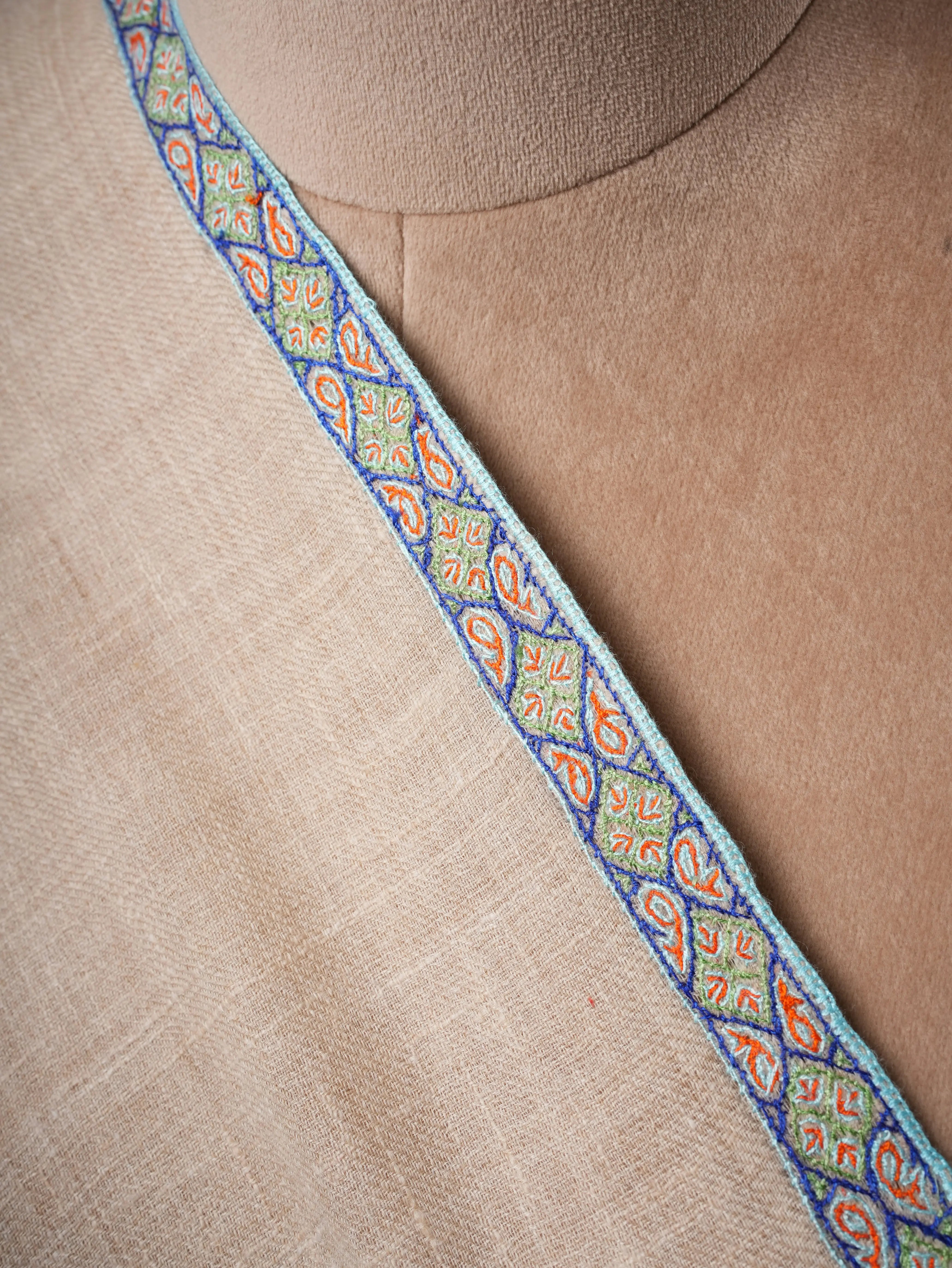 Soft Kashmiri Cashmere Scarf Featuring Hashia Embroidered Motifs Shahkaar